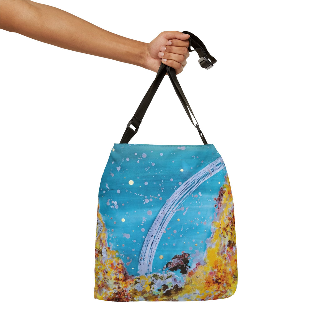 Ocean Bridge Adjustable Tote Bag — Whimsical Blue Seascape Shoulder Bag