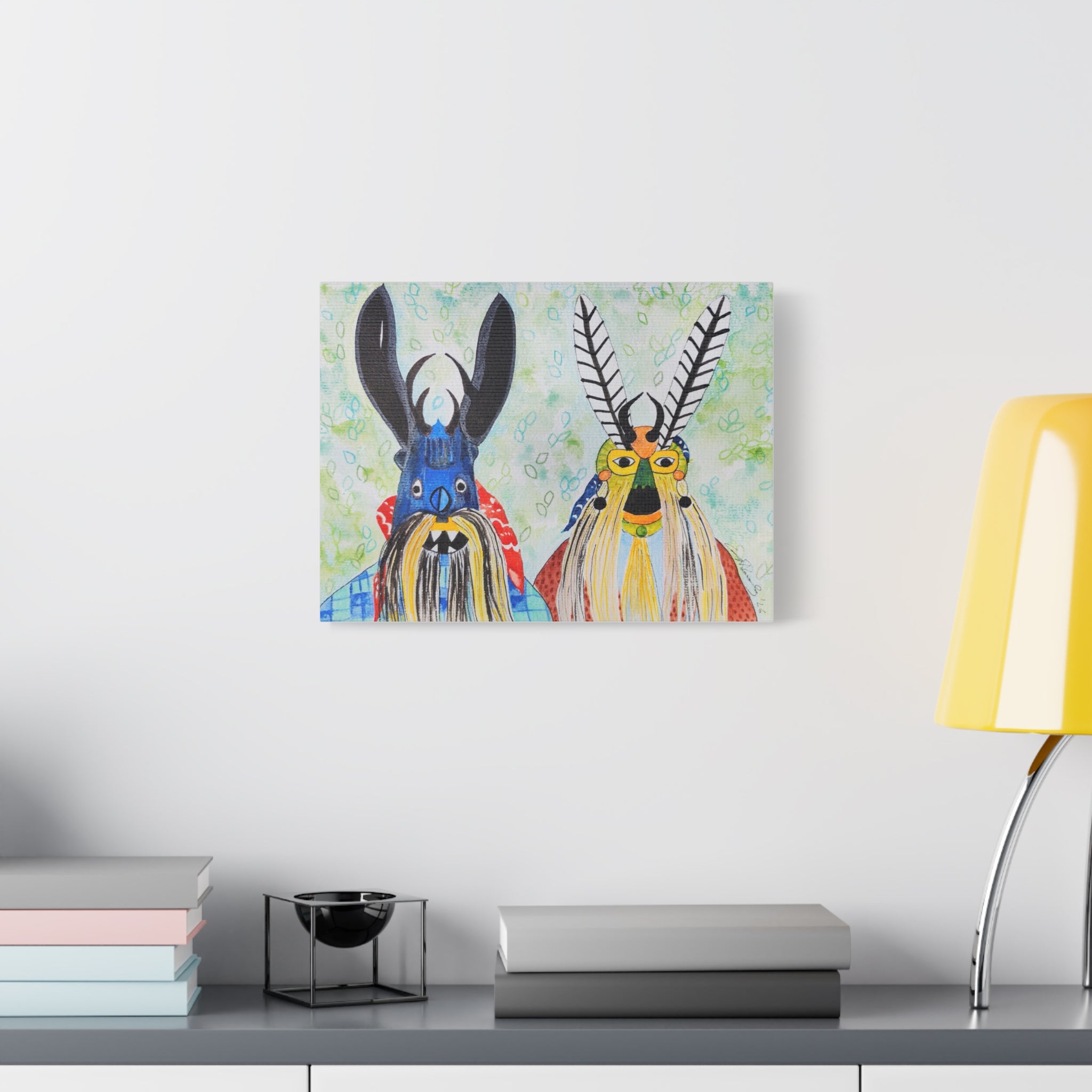 Tribal Mask Art Matte Canvas — Colorful Folk Portrait, Stretched Wall Art