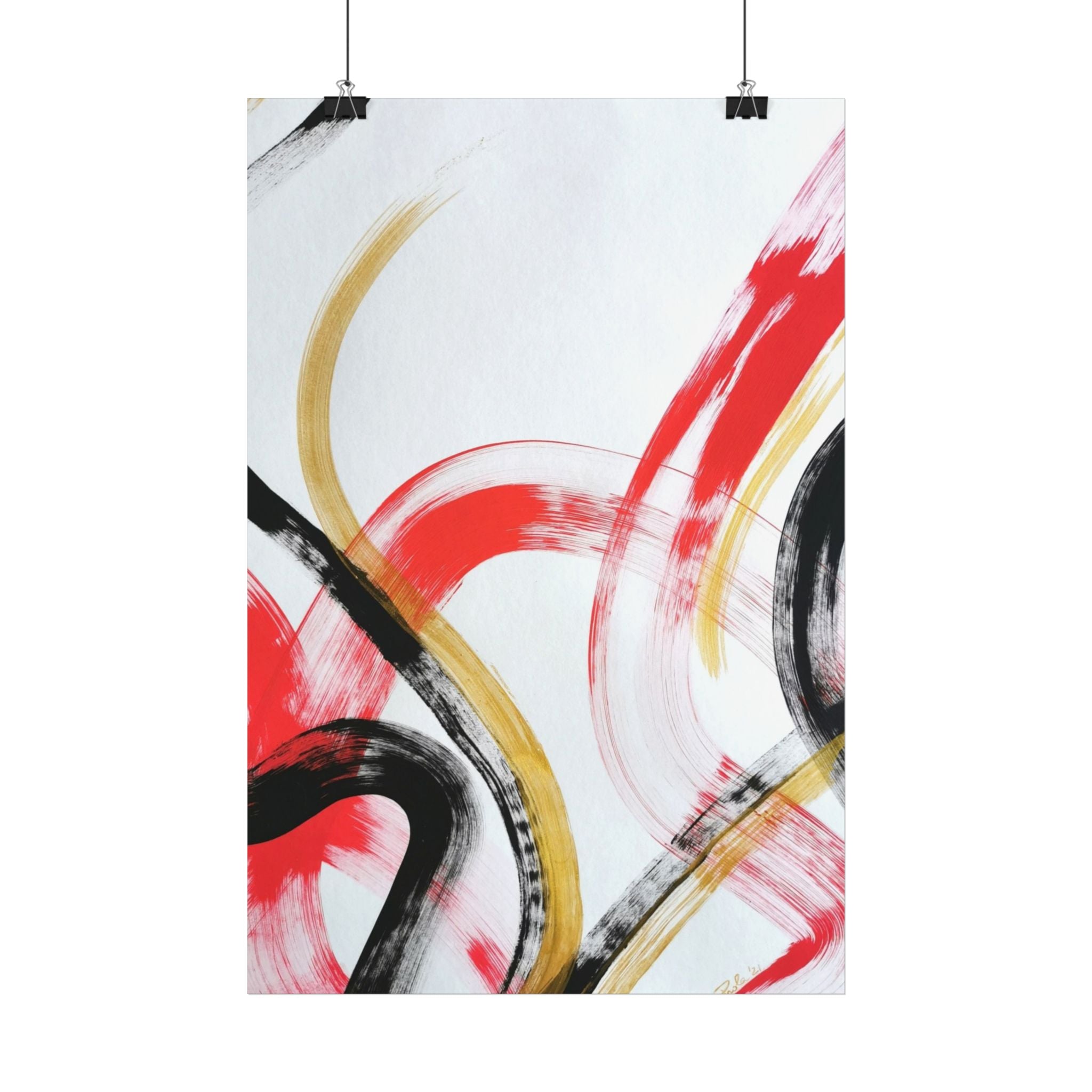 Abstract Red & Gold Brushstroke Satin Poster — Modern Wall Art Print
