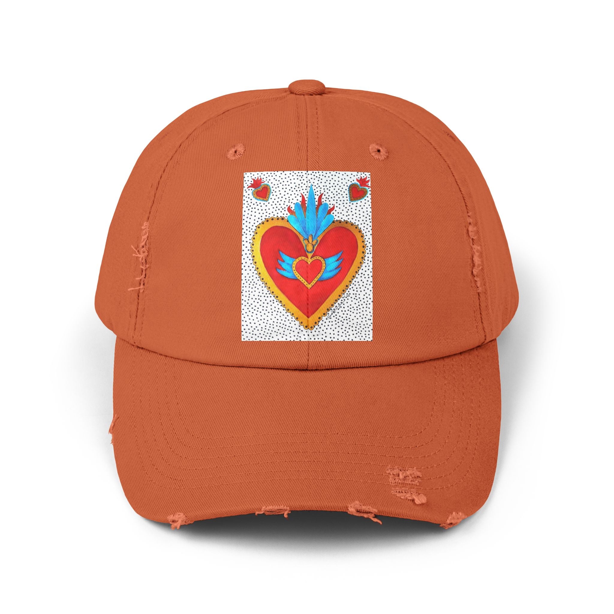 Distressed Cap — Sacred Flaming Heart Patch Baseball Hat