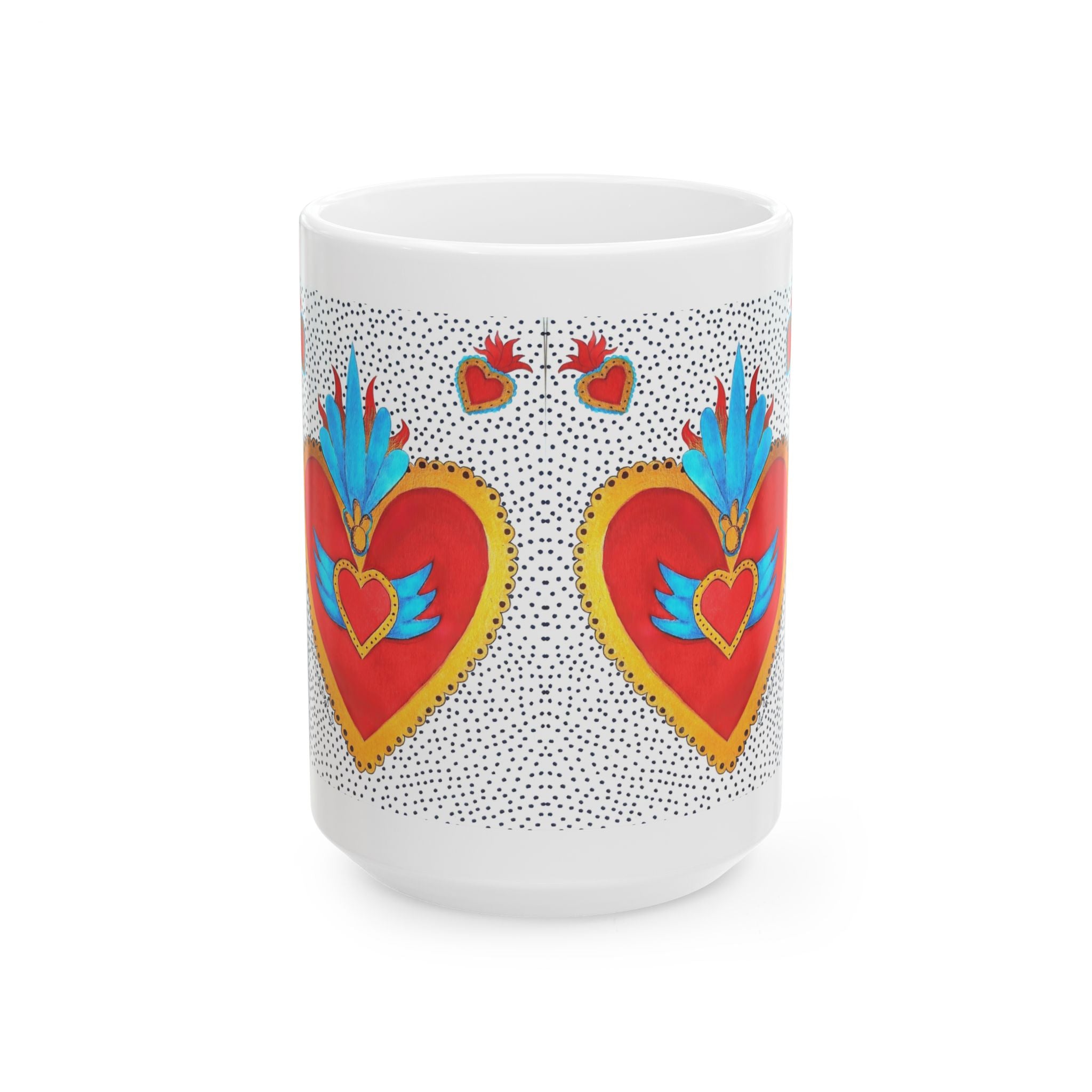 Tasse en céramique « Heart Folk Art » — Motif Cœur Sacré vif (325 ml et 443 ml)