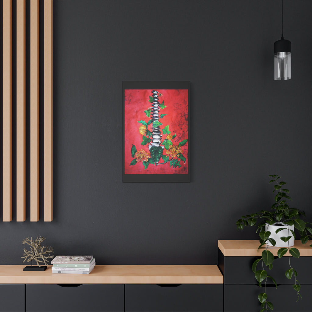 Floral Spine Canvas Print — Vibrant Red Botanical Wall Art