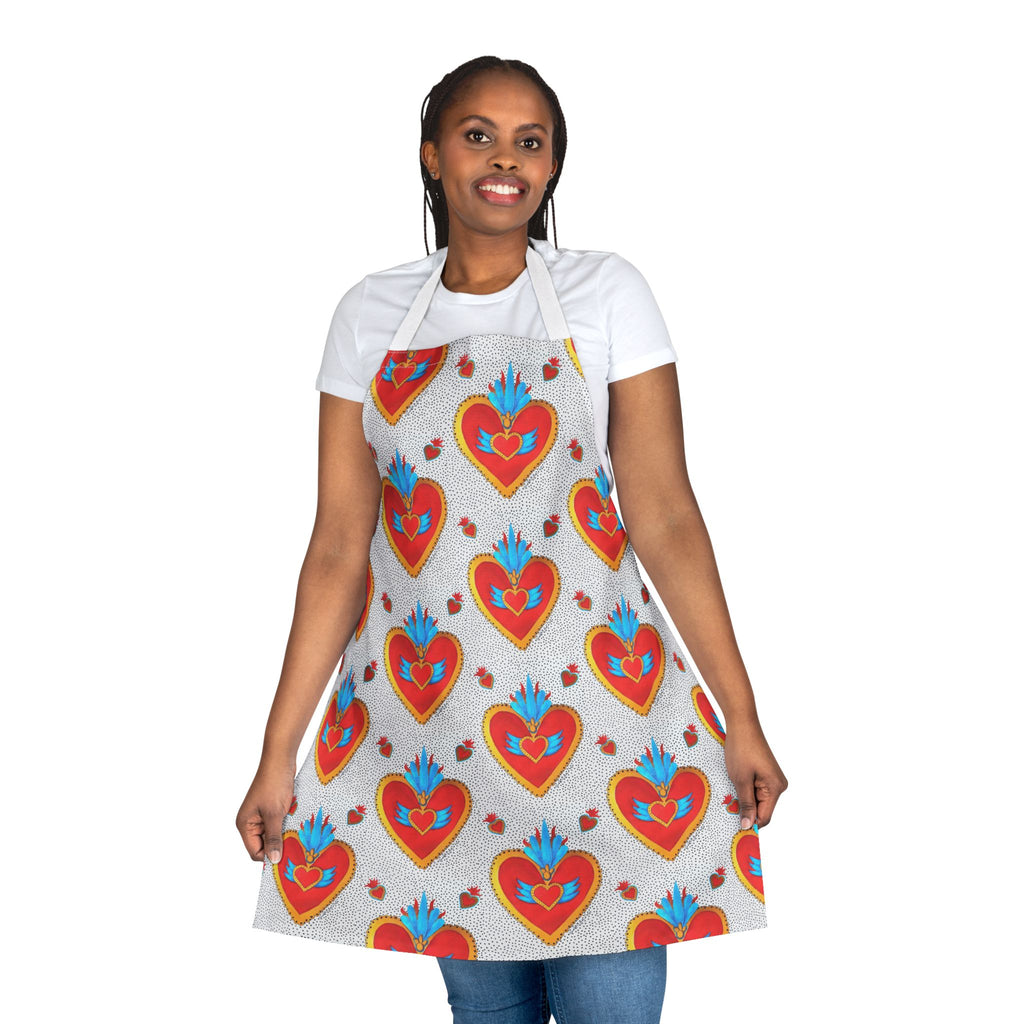 Folk Heart Pattern Apron — Colorful Mexican Milagro Kitchen Apron