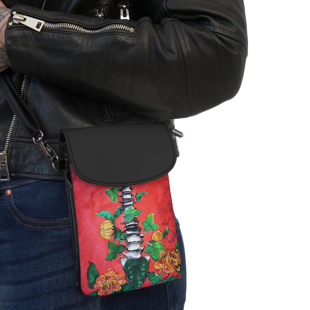 Floral Red Crossbody Phone Wallet — Small Hands-Free Cell Pouch
