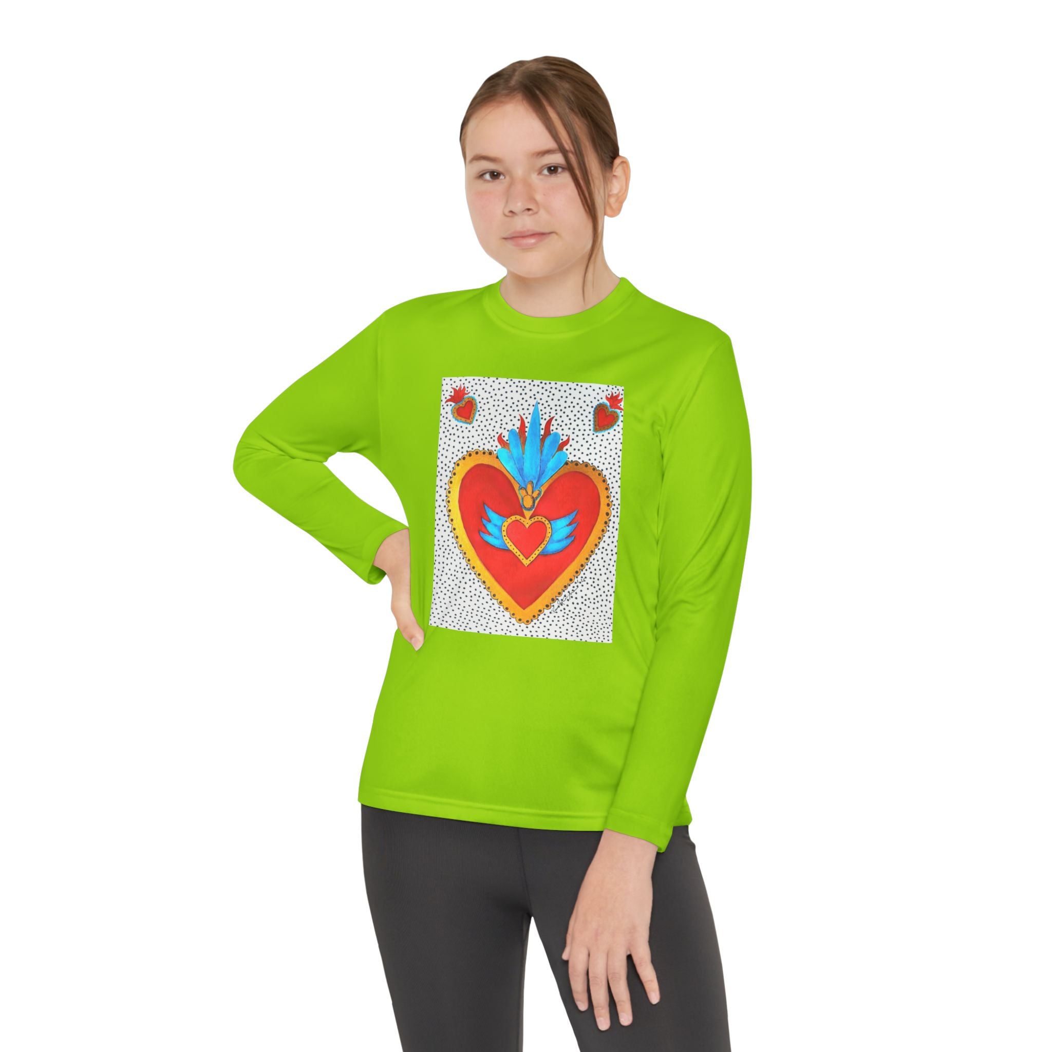 Youth Long Sleeve Tee — Vibrant Sacred Heart Graphic