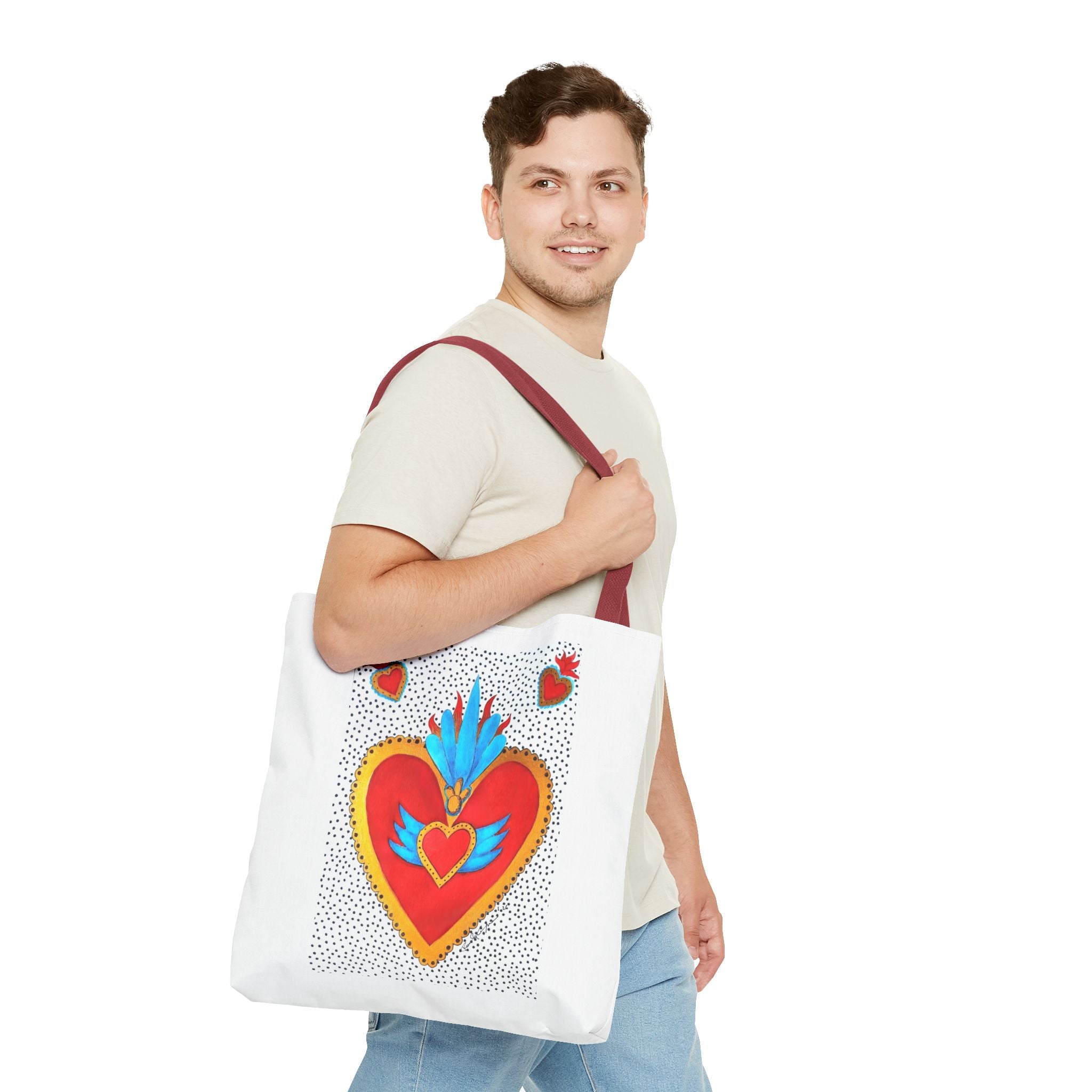 Sacred Heart Tote Bag — Colorful Folk Art Heart Design