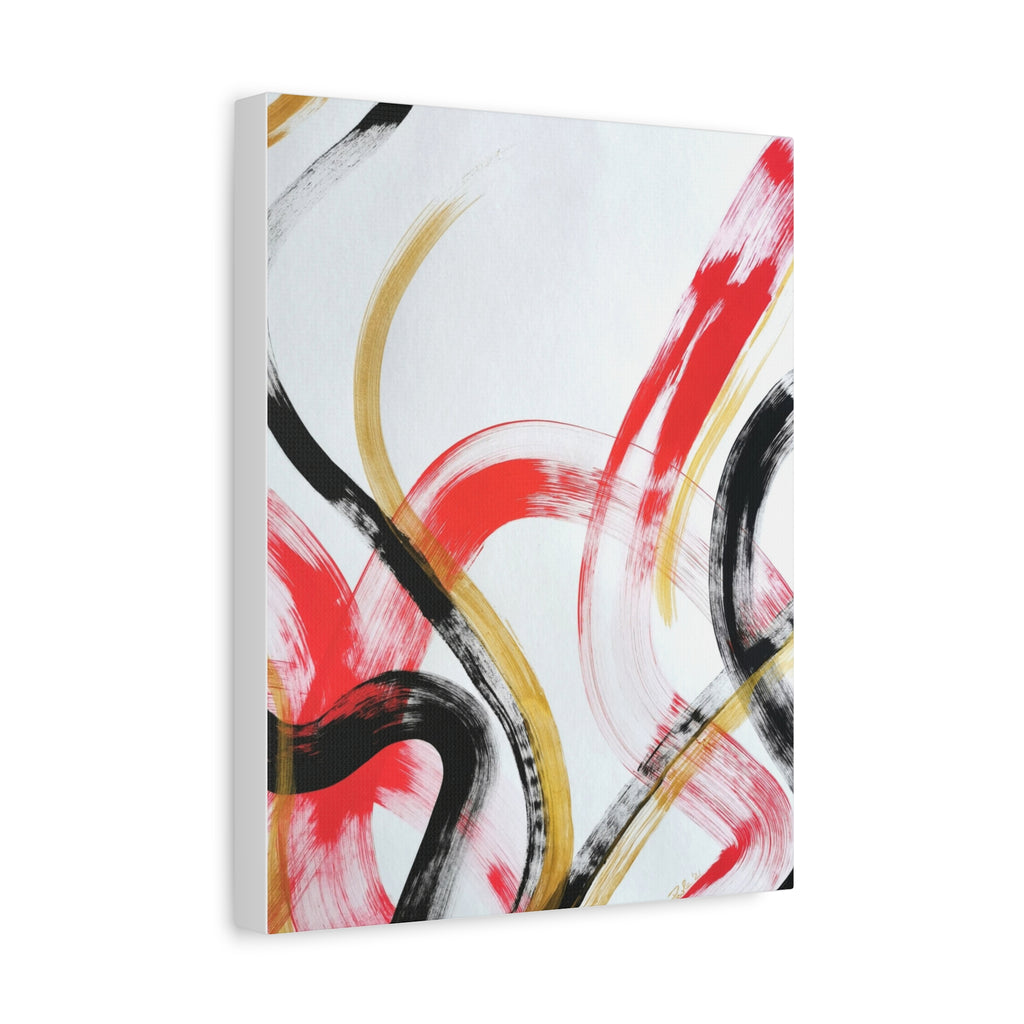 Abstract Brushstroke Canvas Print — Red, Black & Gold Modern Wall Art (Stretched)