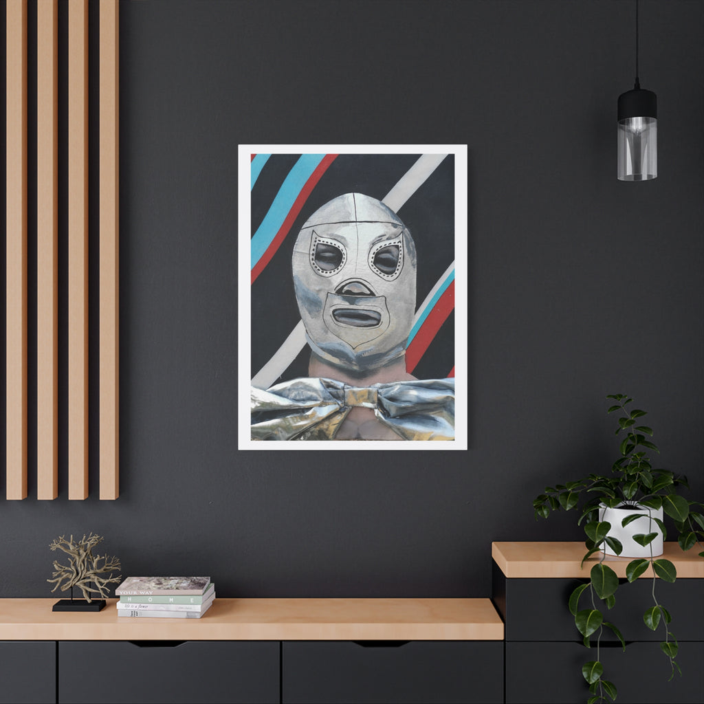 "El Santo" Luchador Mask Art Canvas – Silver Wrestler Stretched Matte Print