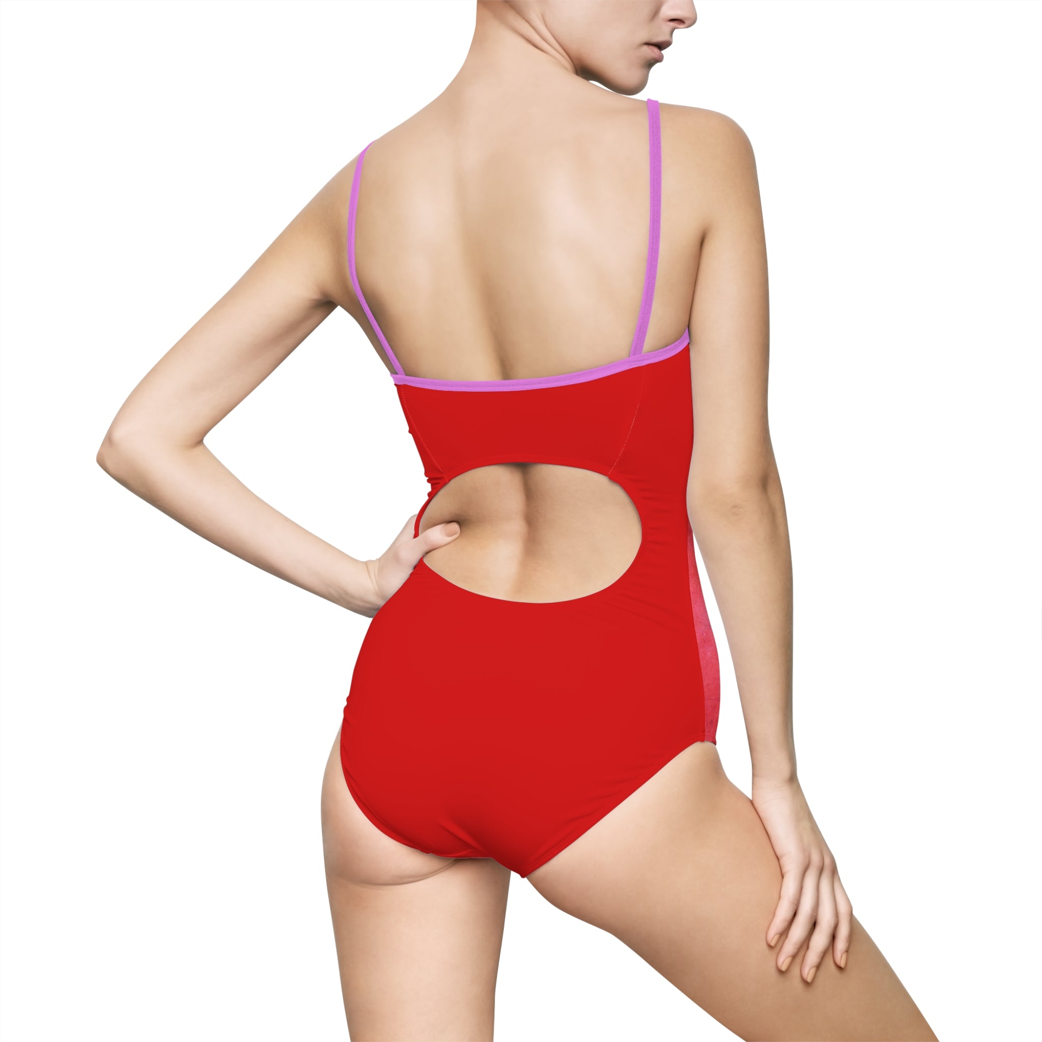 Anatomical Spine Floral One-Piece Swimsuit — Red Botanical Spine Art Swimwear