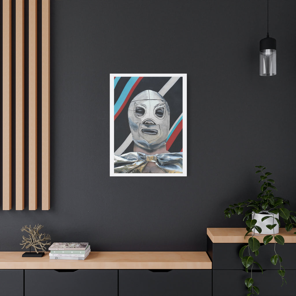 "El Santo" Luchador Mask Art Canvas – Silver Wrestler Stretched Matte Print