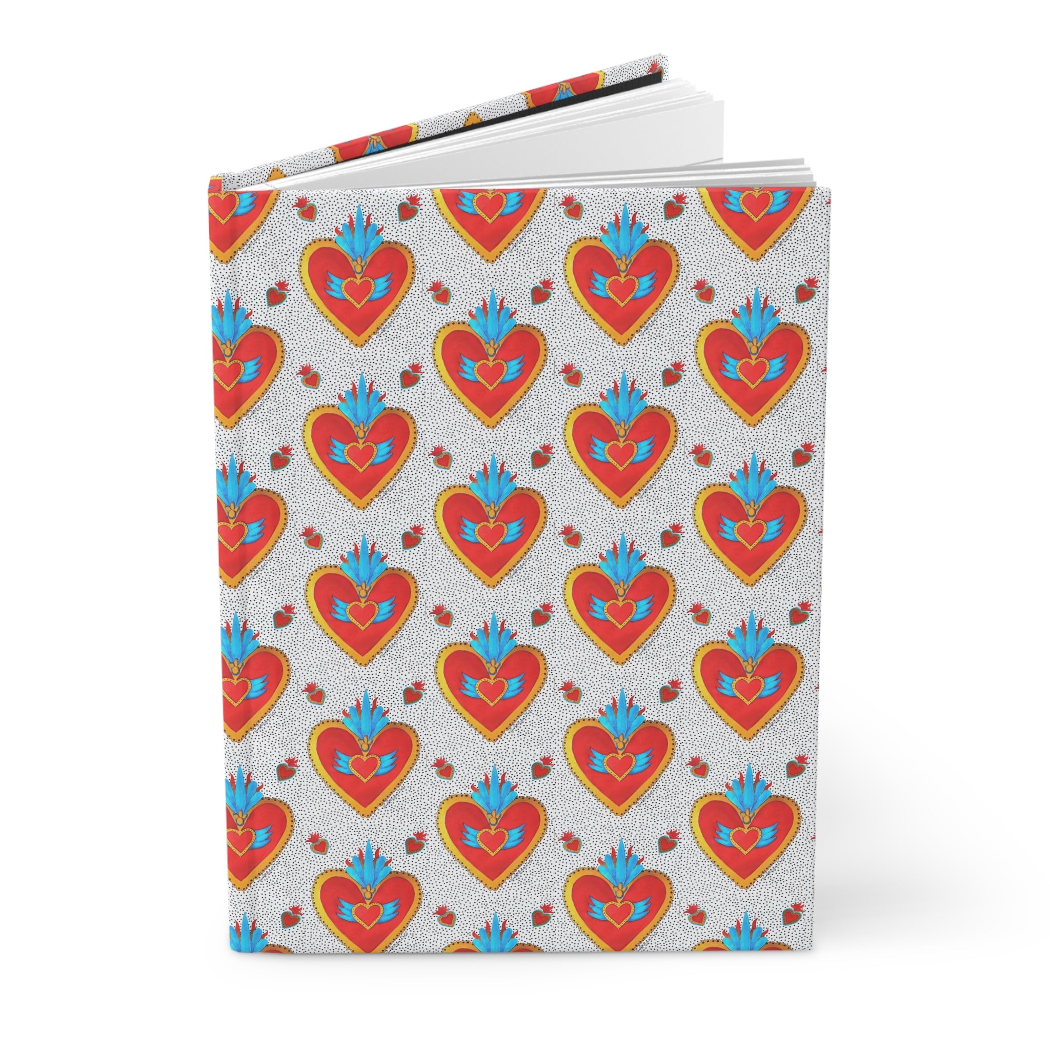 Sacred Heart Pattern Hardcover Journal — Floral Red Heart Notebook