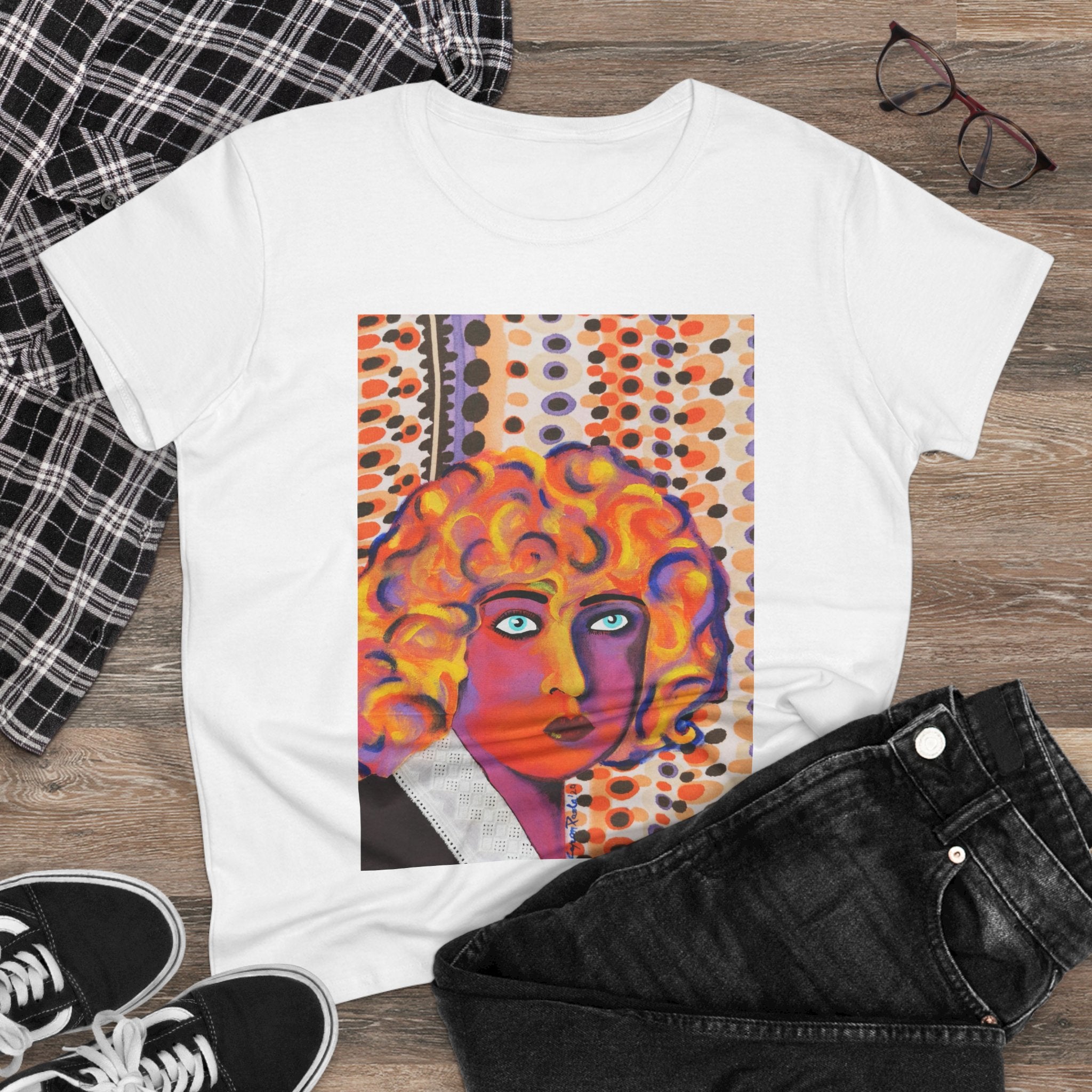 Artistic Nahui Olin Portrait Tee — Vibrant Pop Art Woman Graphic T‑Shirt