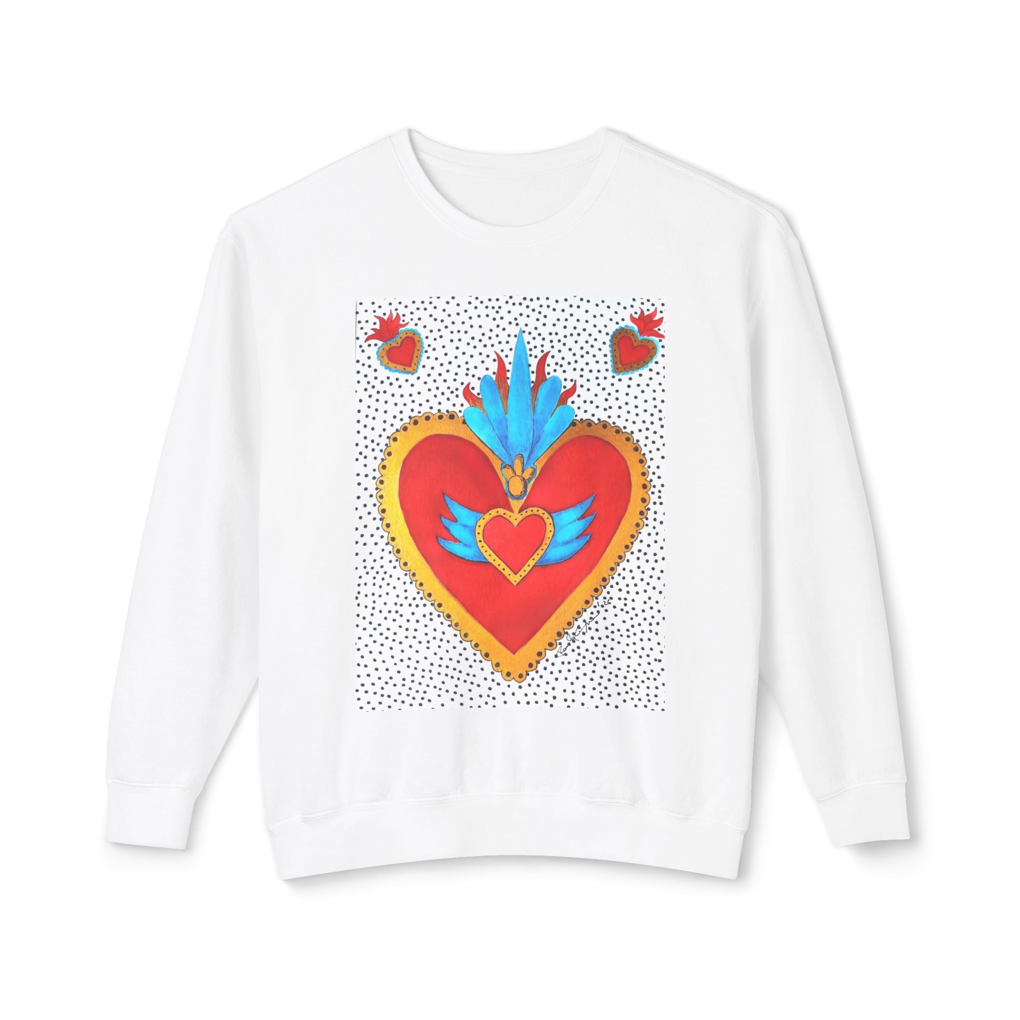 Sweat-shirt ras du cou Cœur Sacré — Motif de cœur coloré d'art populaire mexicain