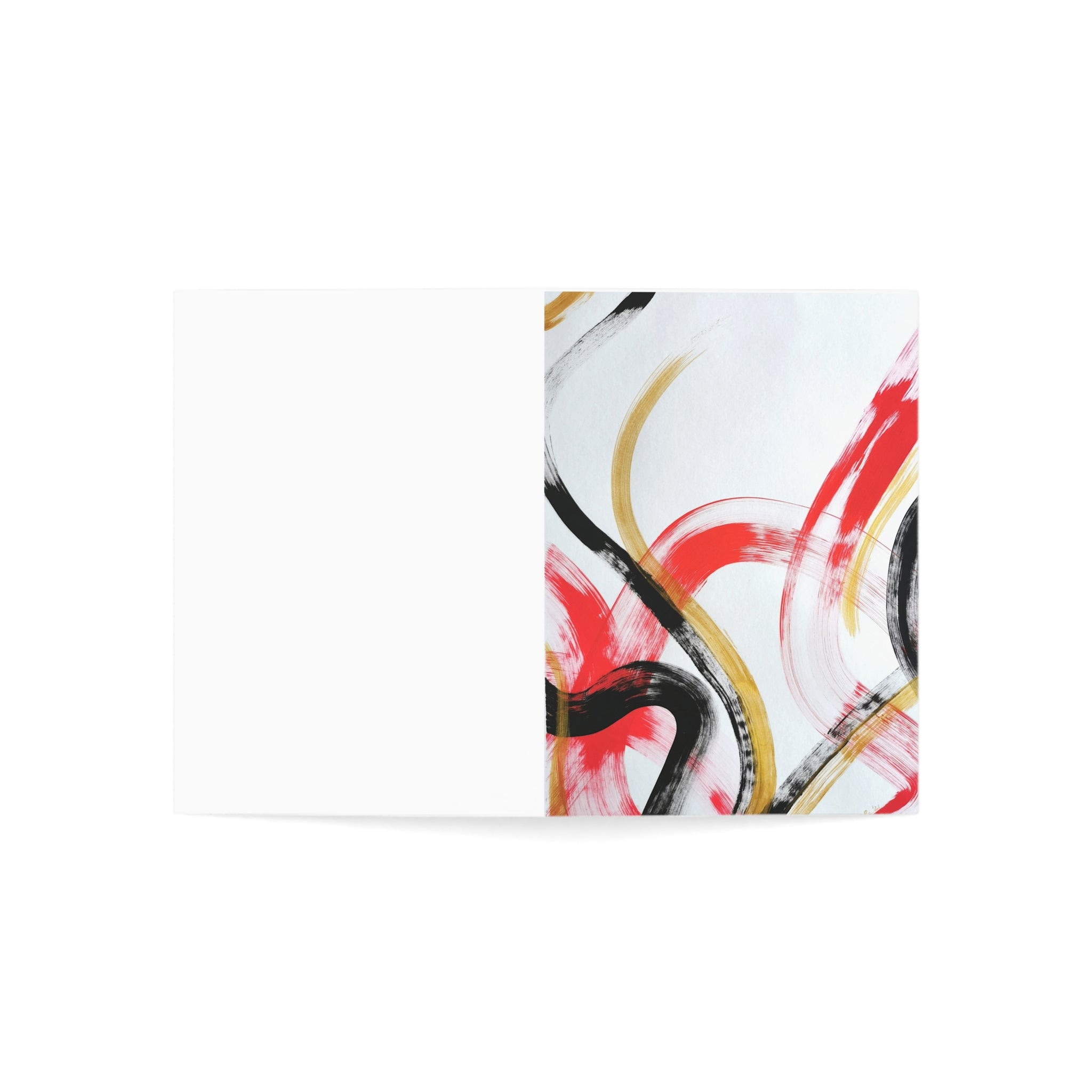 Abstract Brushstroke Greeting Cards — Modern Red, Black & Gold Folded Note Cards (1 / 10 / 30 / 50pcs)