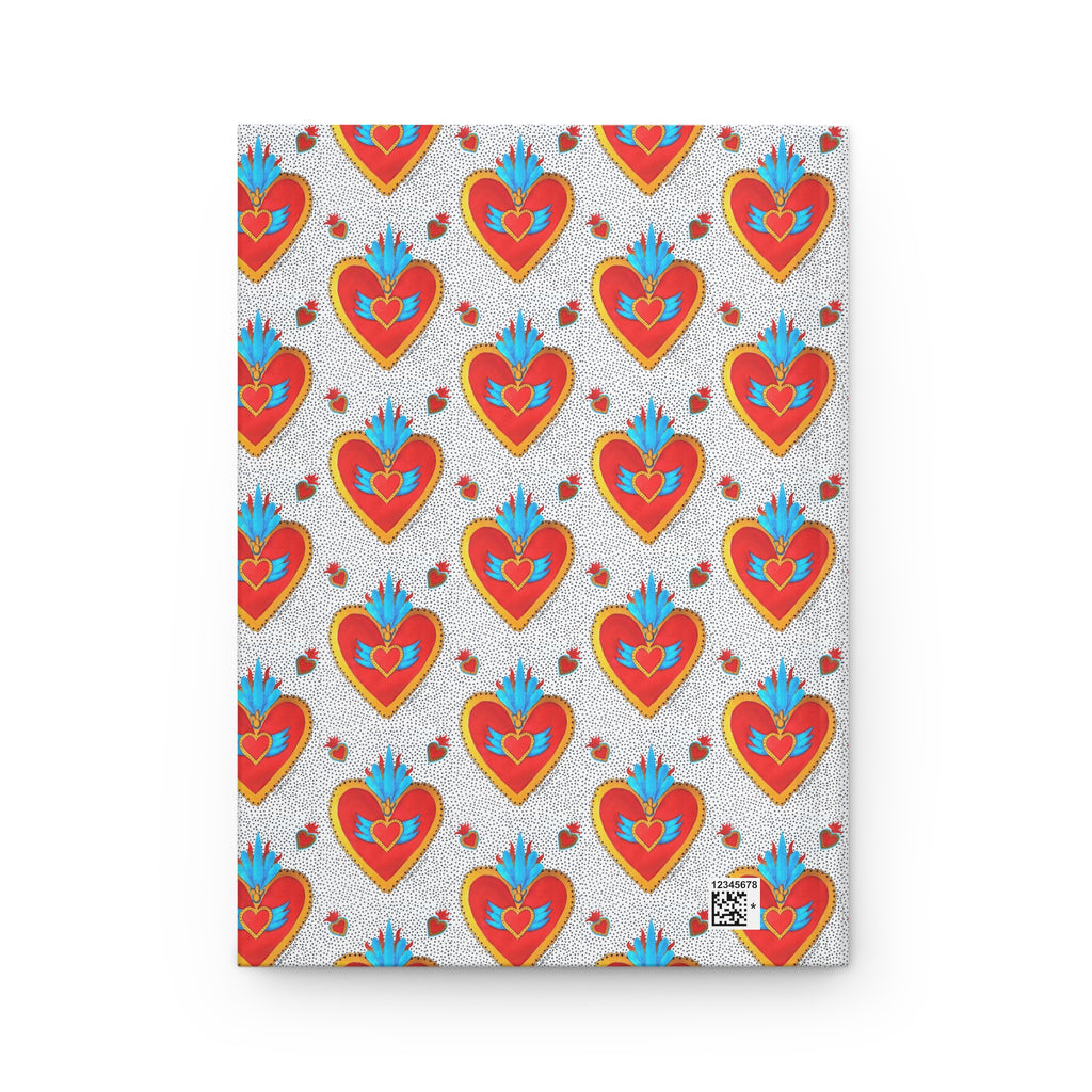 Sacred Heart Pattern Hardcover Journal — Floral Red Heart Notebook