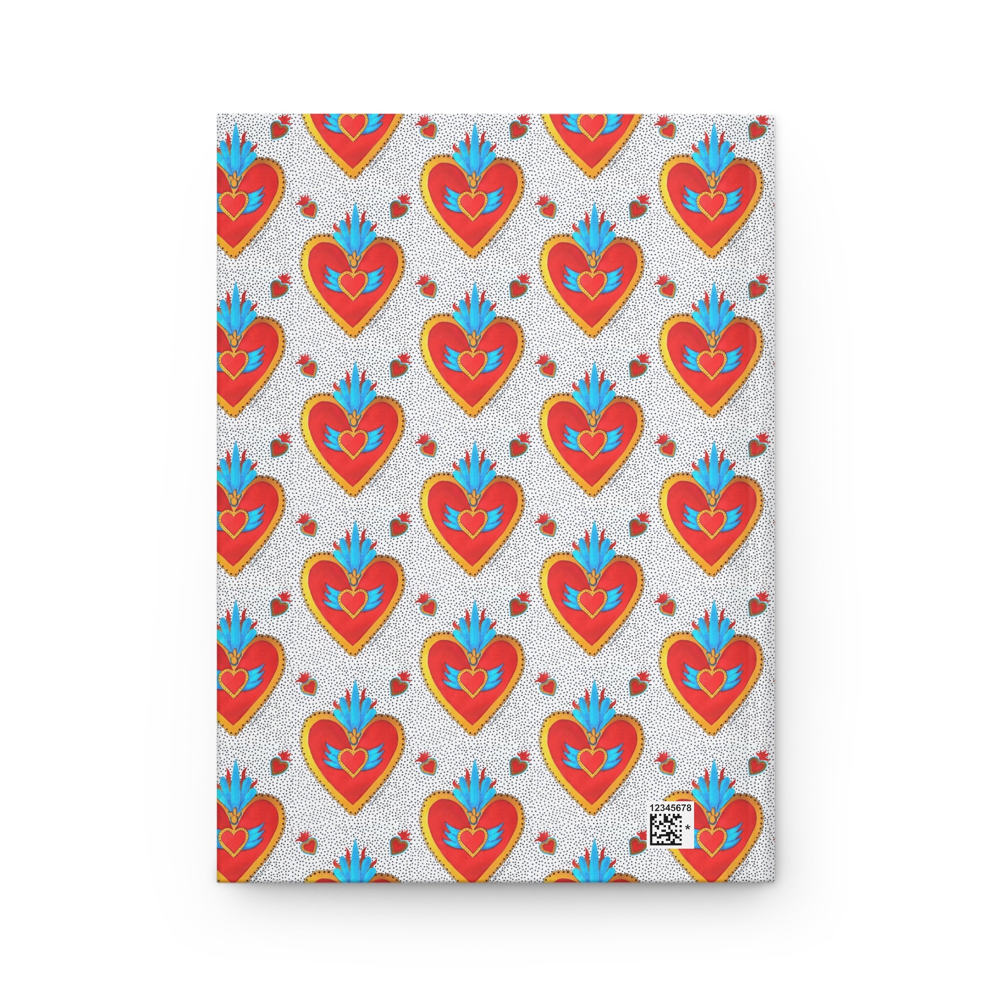 Sacred Heart Pattern Hardcover Journal — Floral Red Heart Notebook