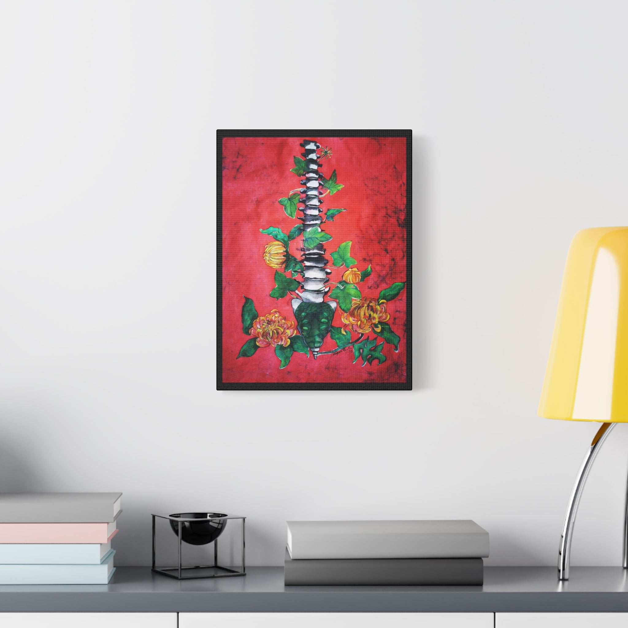 Floral Spine Canvas Print — Vibrant Red Botanical Wall Art
