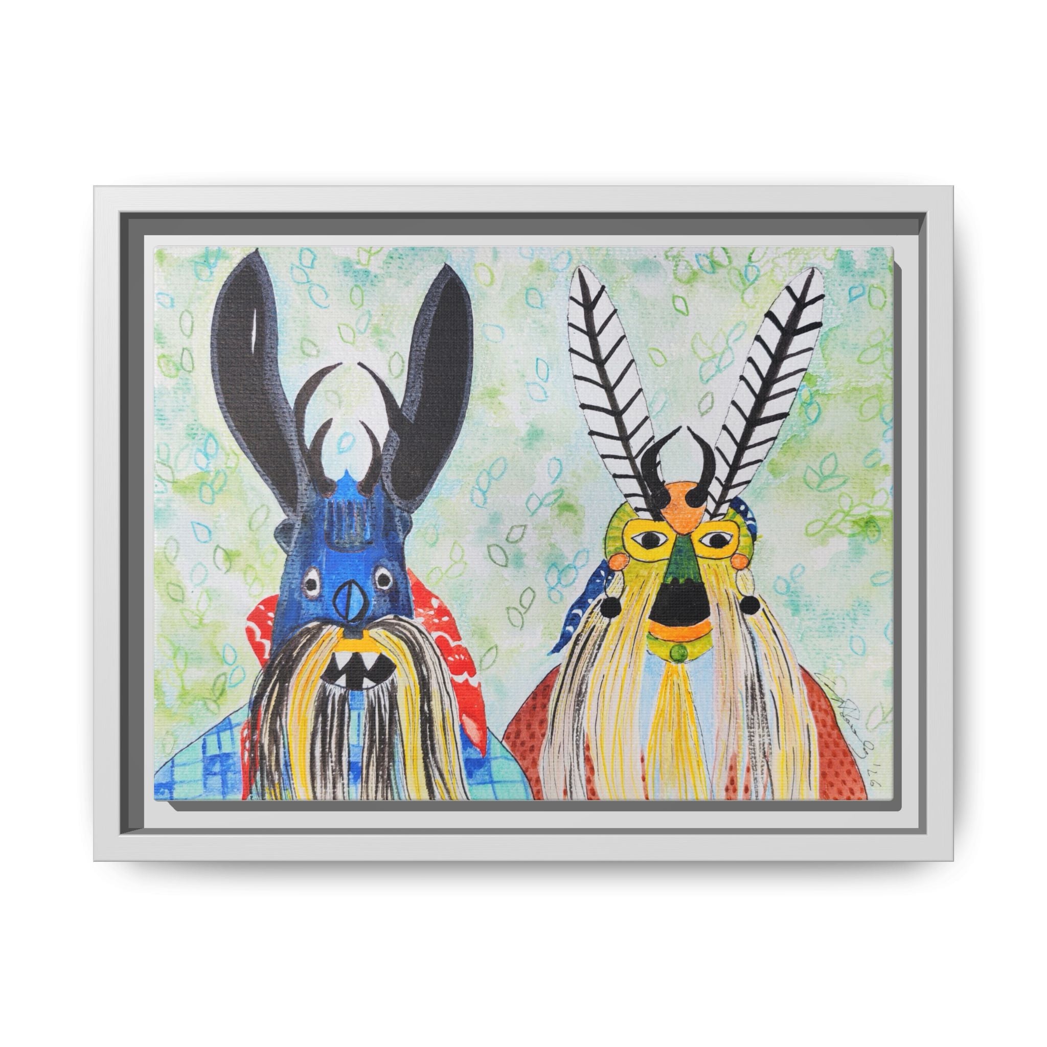 Colorful Folk Mask Matte Canvas Print (Framed)