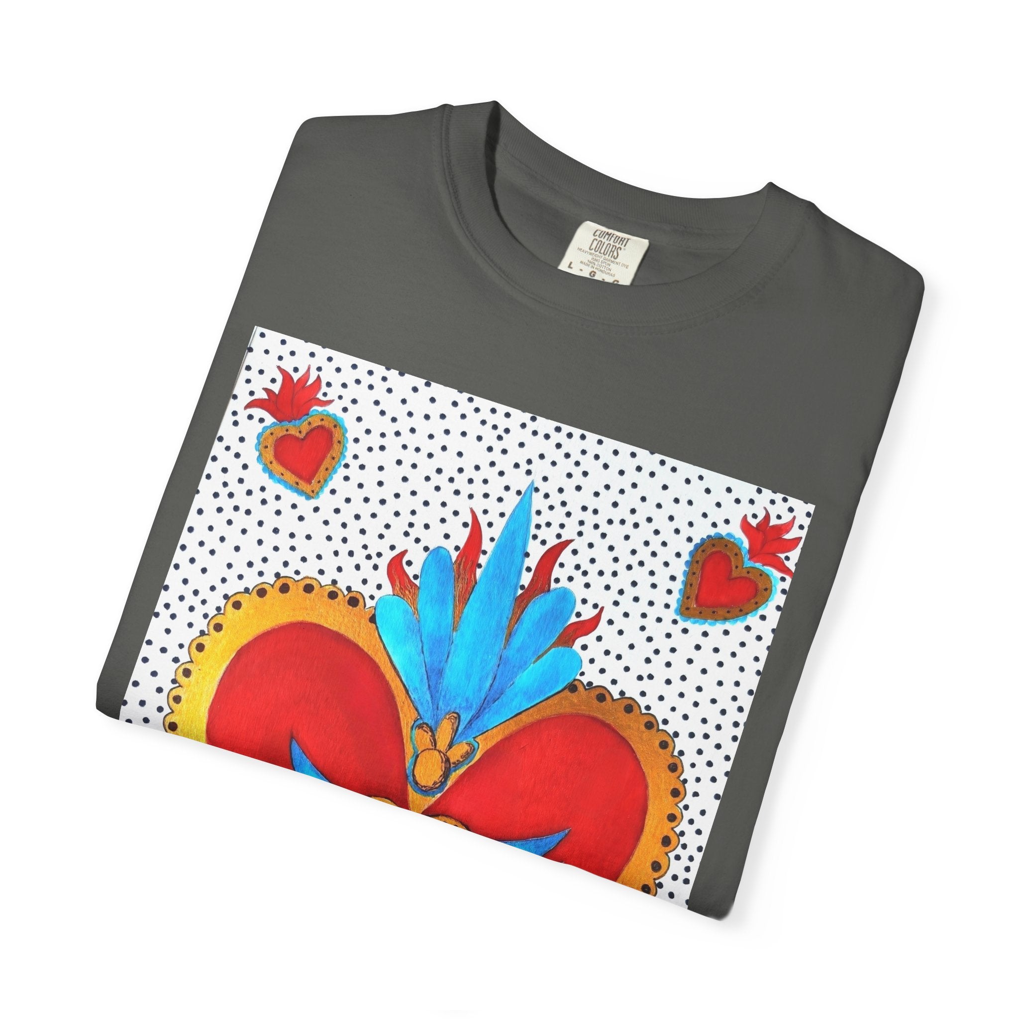 T-shirt Cœur Sacré ailé — Motif d'art populaire mexicain coloré