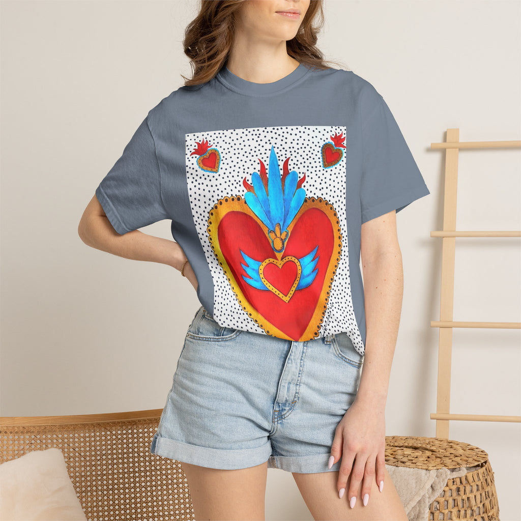 T-shirt Cœur Sacré ailé — Motif d'art populaire mexicain coloré