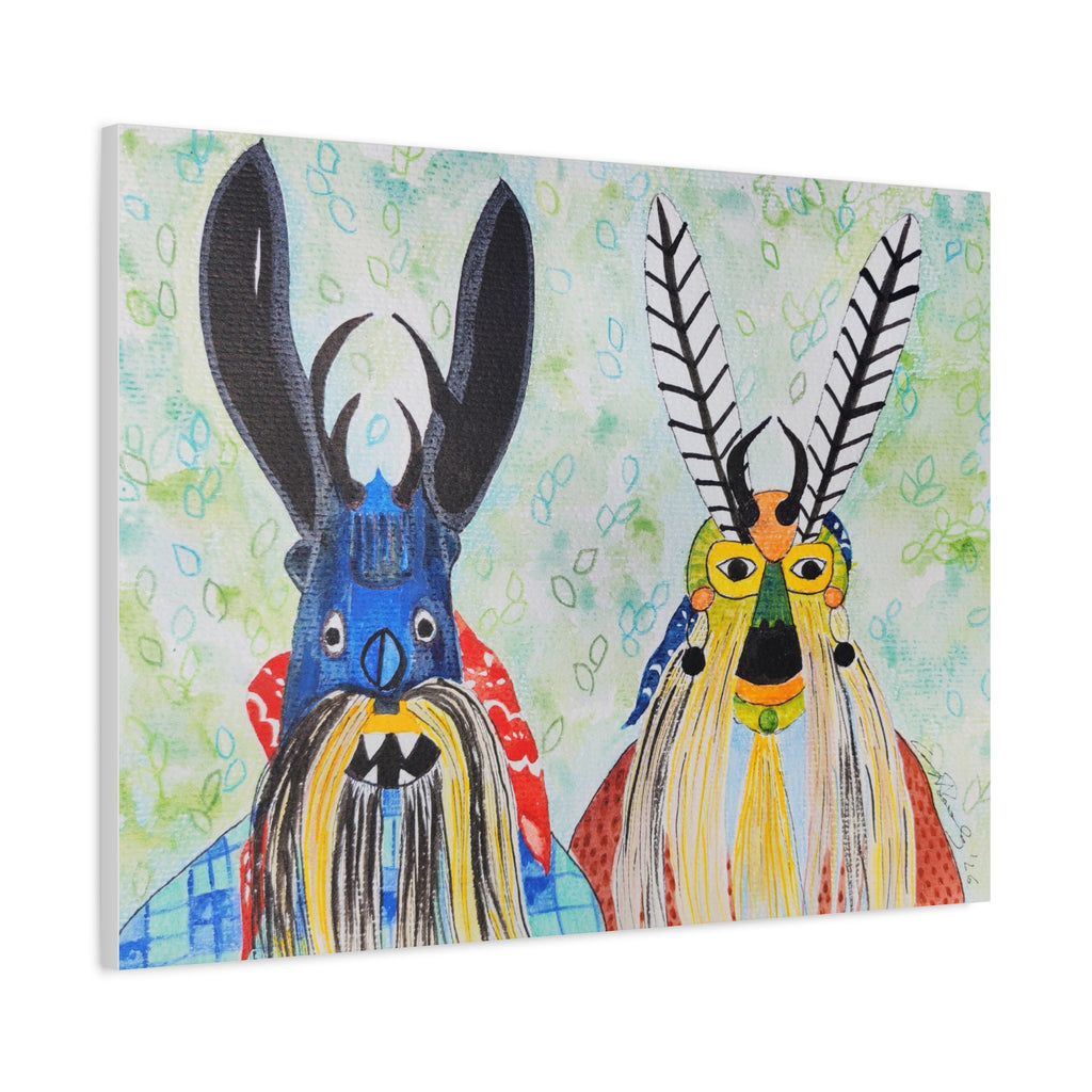 Tribal Mask Art Matte Canvas — Colorful Folk Portrait, Stretched Wall Art
