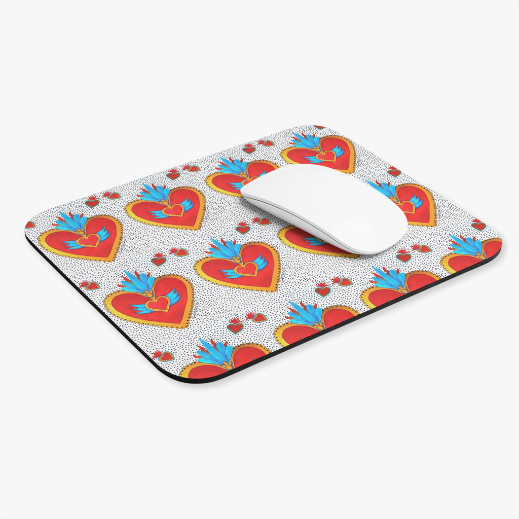 Sacred Heart Pattern Mouse Pad — Colorful Folk Art Desk Mat
