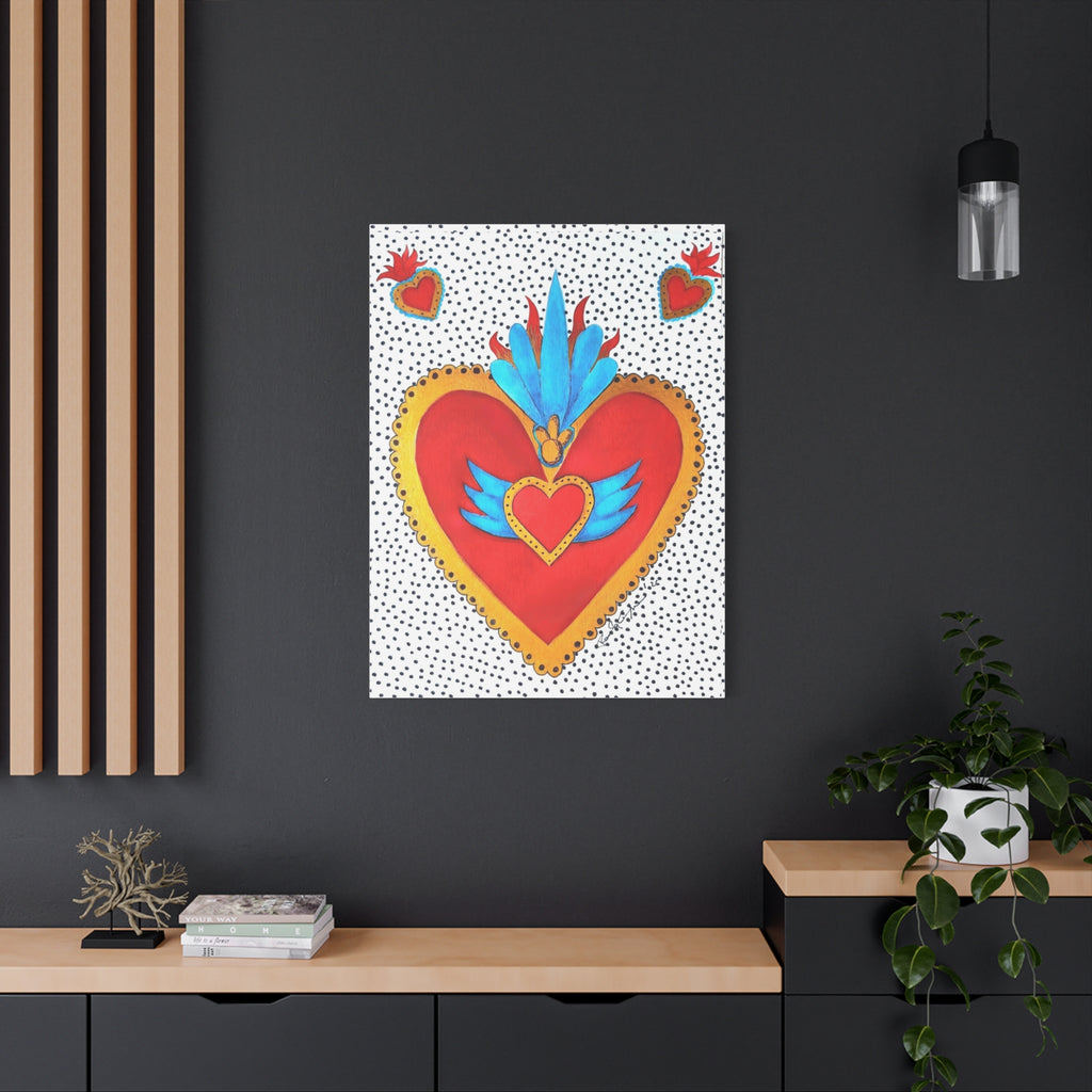 "Corazon de hojalata" Tableau imprimé Cœur Sacré d'art populaire — Décoration murale Cœur rouge et or éclatant