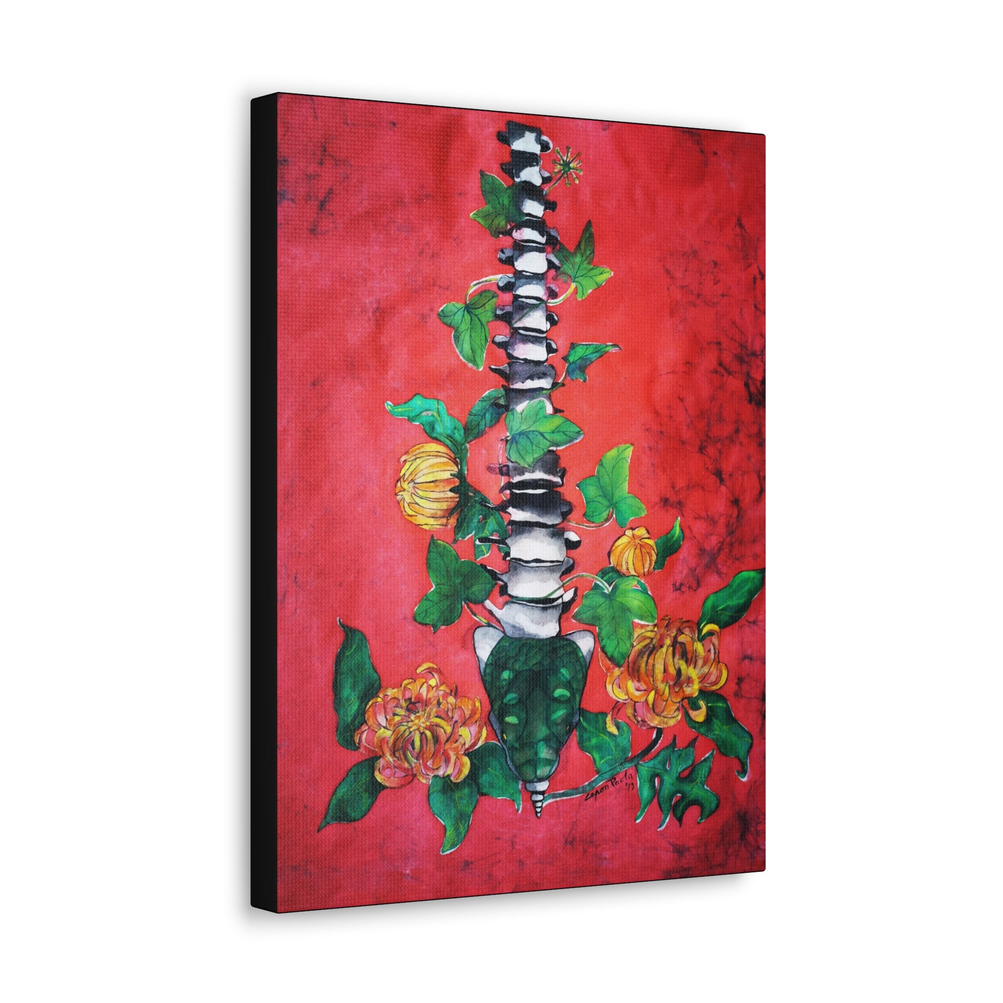 Spine & Flowers Canvas Art – Botanical Gothic Wall Decor