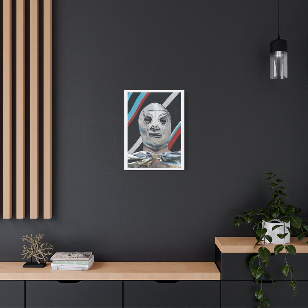 "El Santo" Luchador Mask Art Canvas – Silver Wrestler Stretched Matte Print