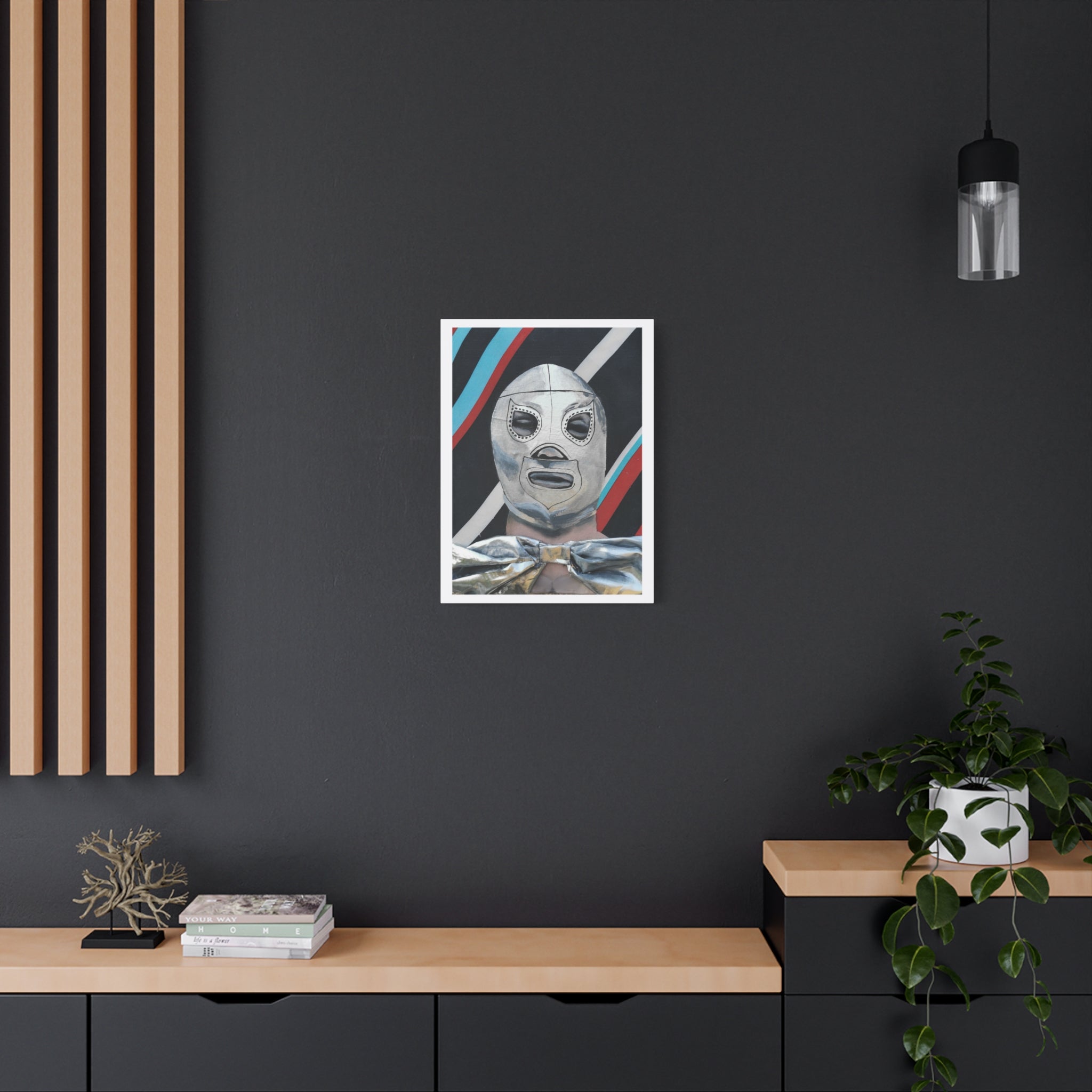 "El Santo" Luchador Mask Art Canvas – Silver Wrestler Stretched Matte Print