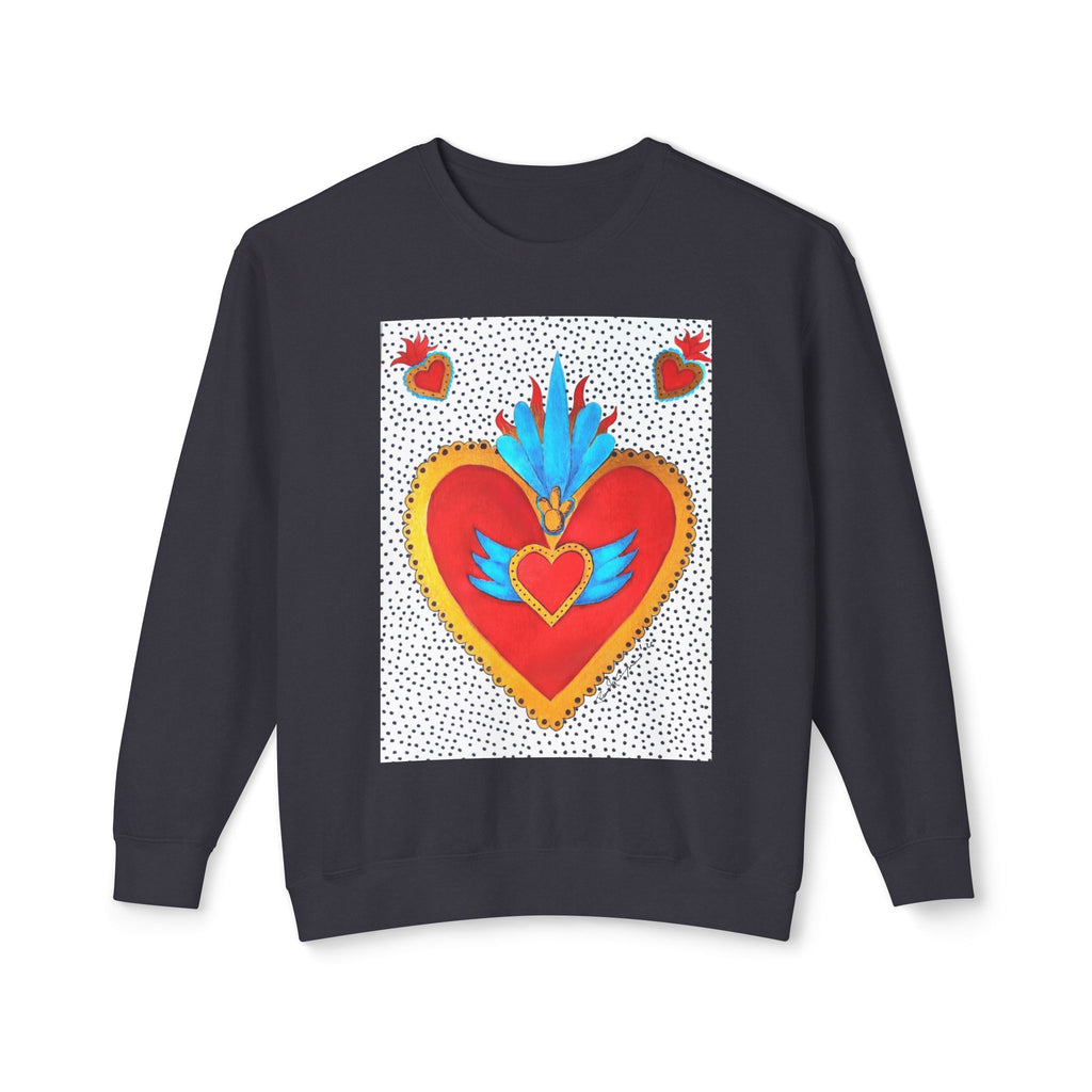 Sweat-shirt ras du cou Cœur Sacré — Motif de cœur coloré d'art populaire mexicain