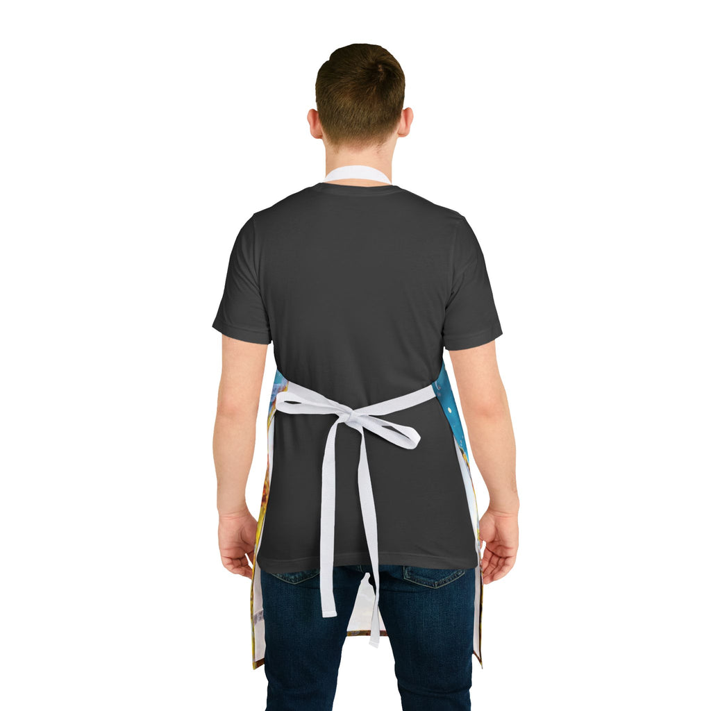 Cosmic Reef Apron — Ocean Galaxy Kitchen Apron with Blue & Coral Abstract Design