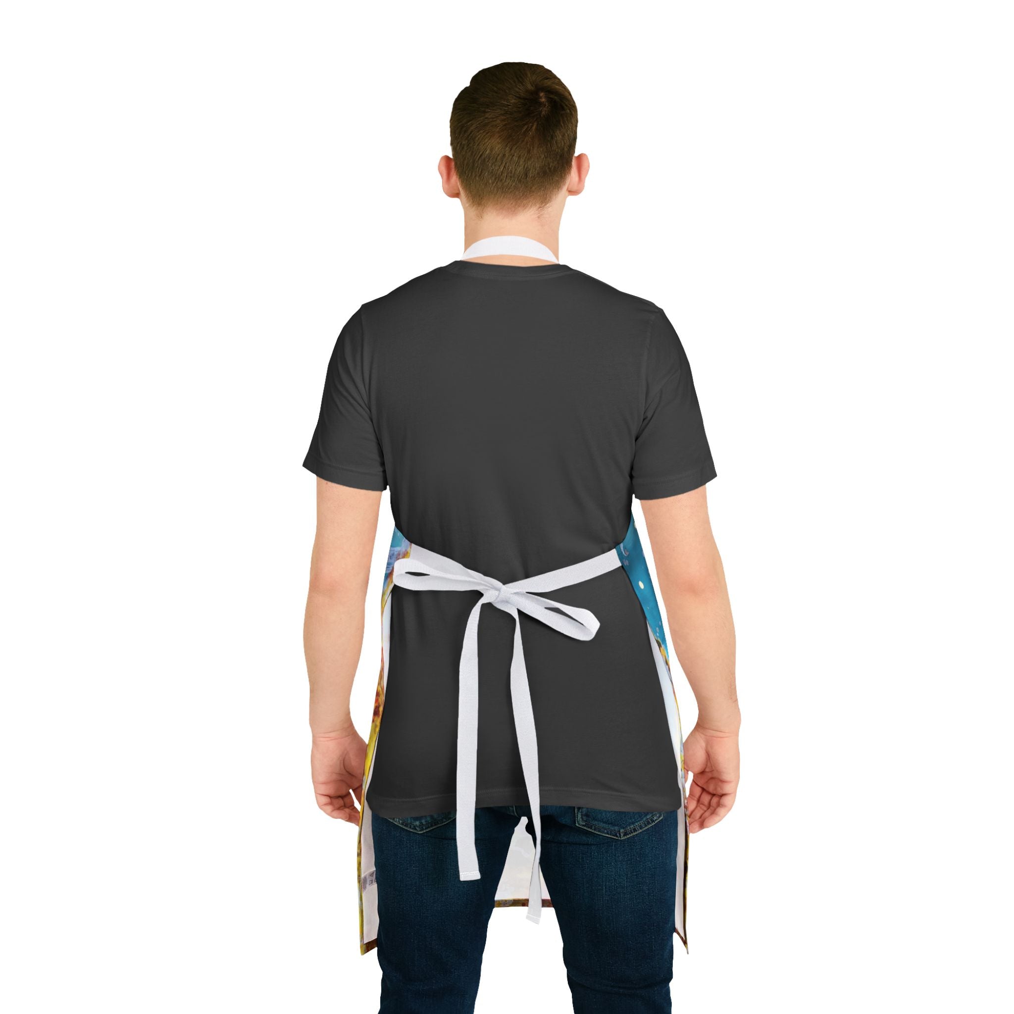 Cosmic Reef Apron — Ocean Galaxy Kitchen Apron with Blue & Coral Abstract Design