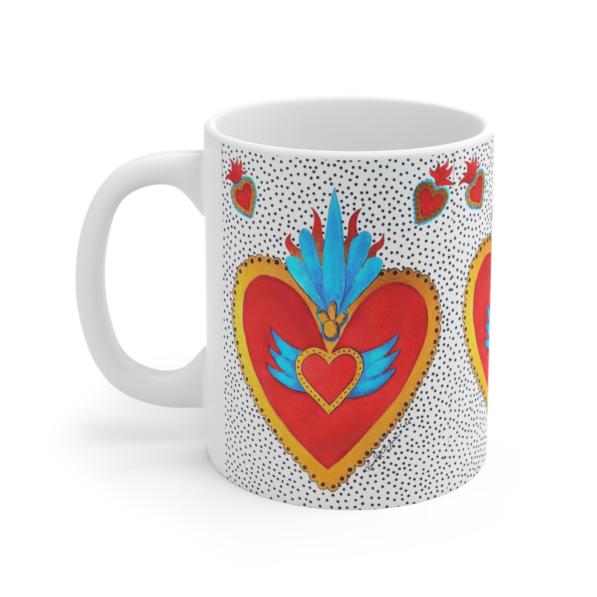Winged Sacred Heart Mug — Colorful Folk Art Coffee Cup (11 oz)