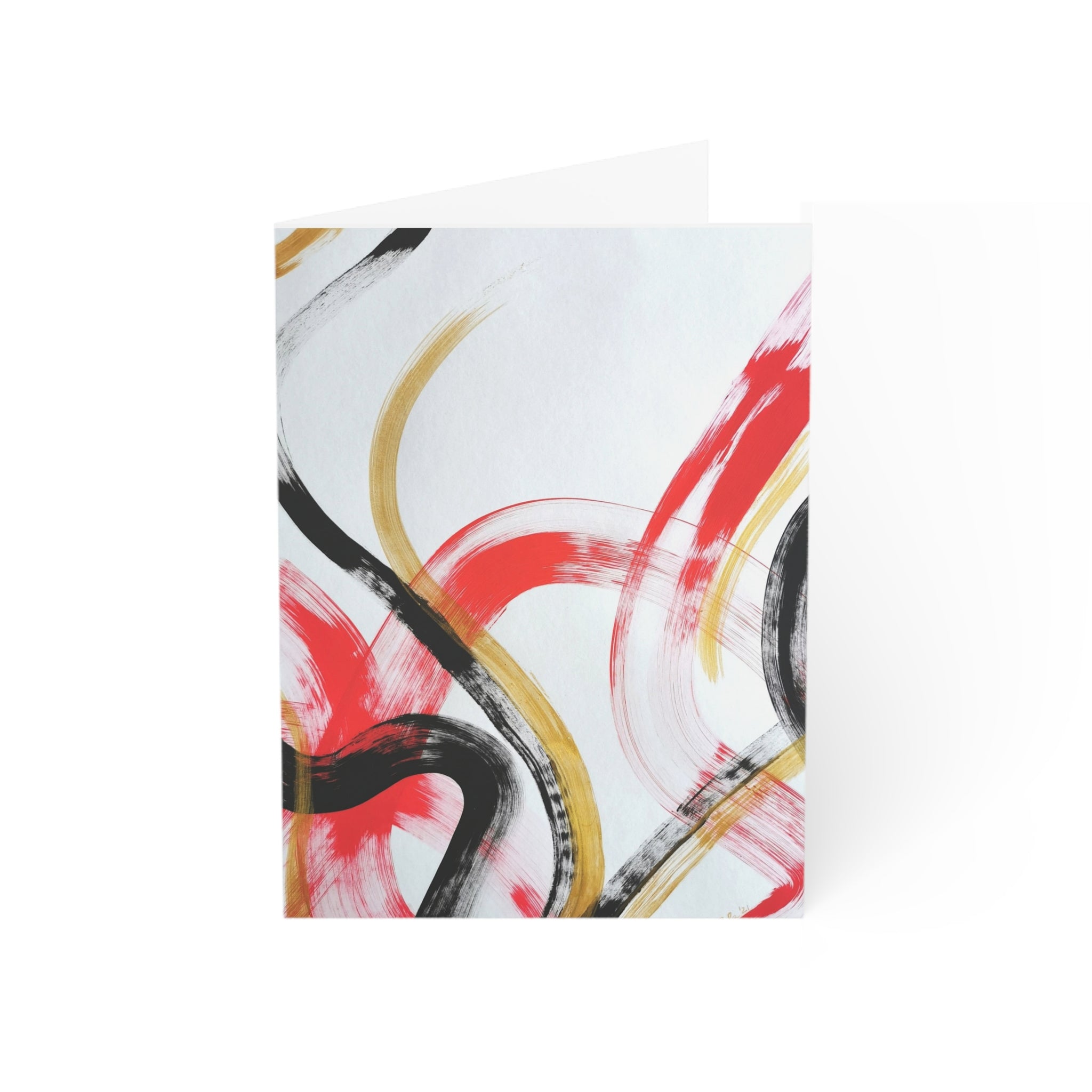 Abstract Brushstroke Greeting Cards — Modern Red, Black & Gold Folded Note Cards (1 / 10 / 30 / 50pcs)