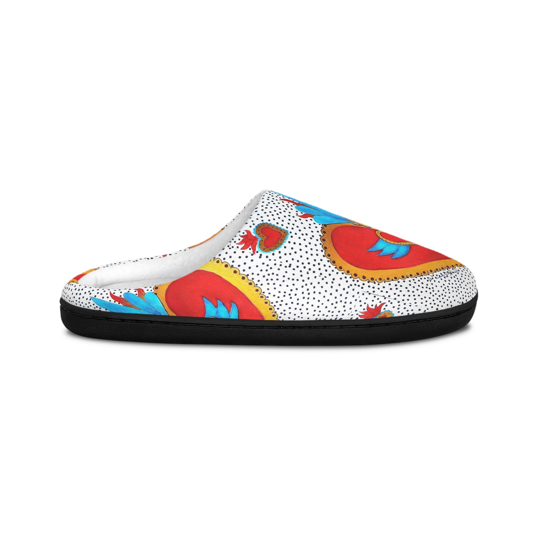 Heart Paisley Indoor Slippers — Women's Cozy Red & Teal Lounge Shoes