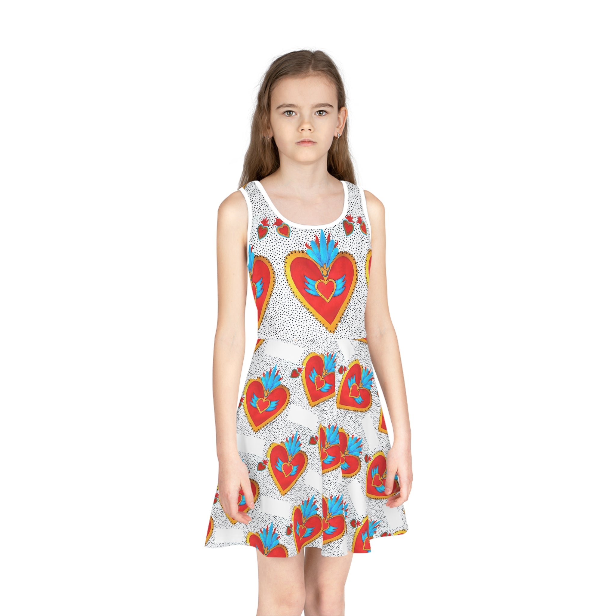 Girls' Heart Sundress — Bright Sacred Heart Pattern AOP
