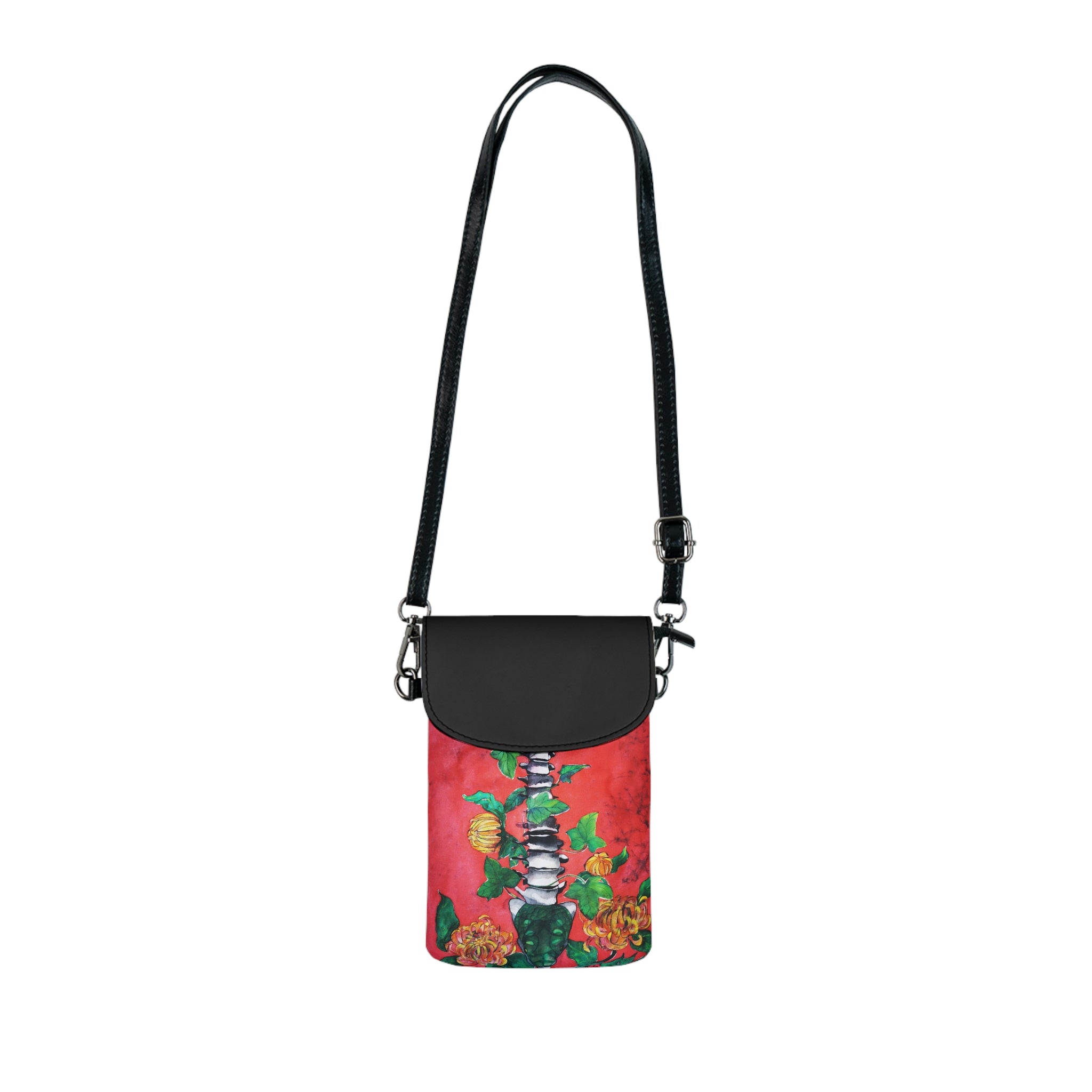 Floral Red Crossbody Phone Wallet — Small Hands-Free Cell Pouch