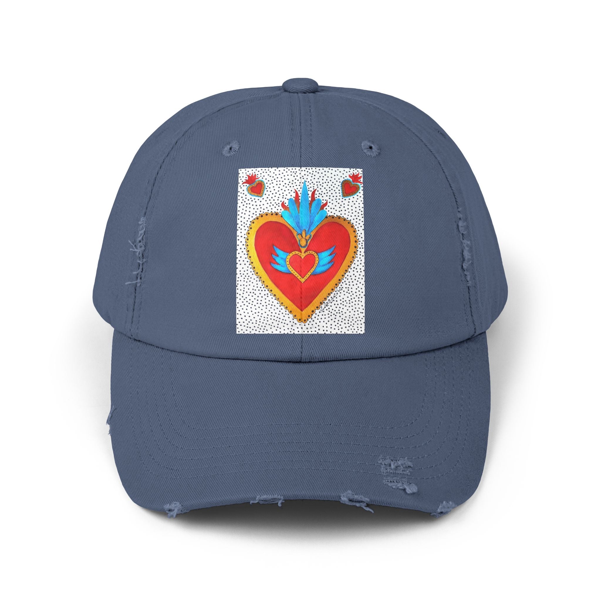 Distressed Cap — Sacred Flaming Heart Patch Baseball Hat