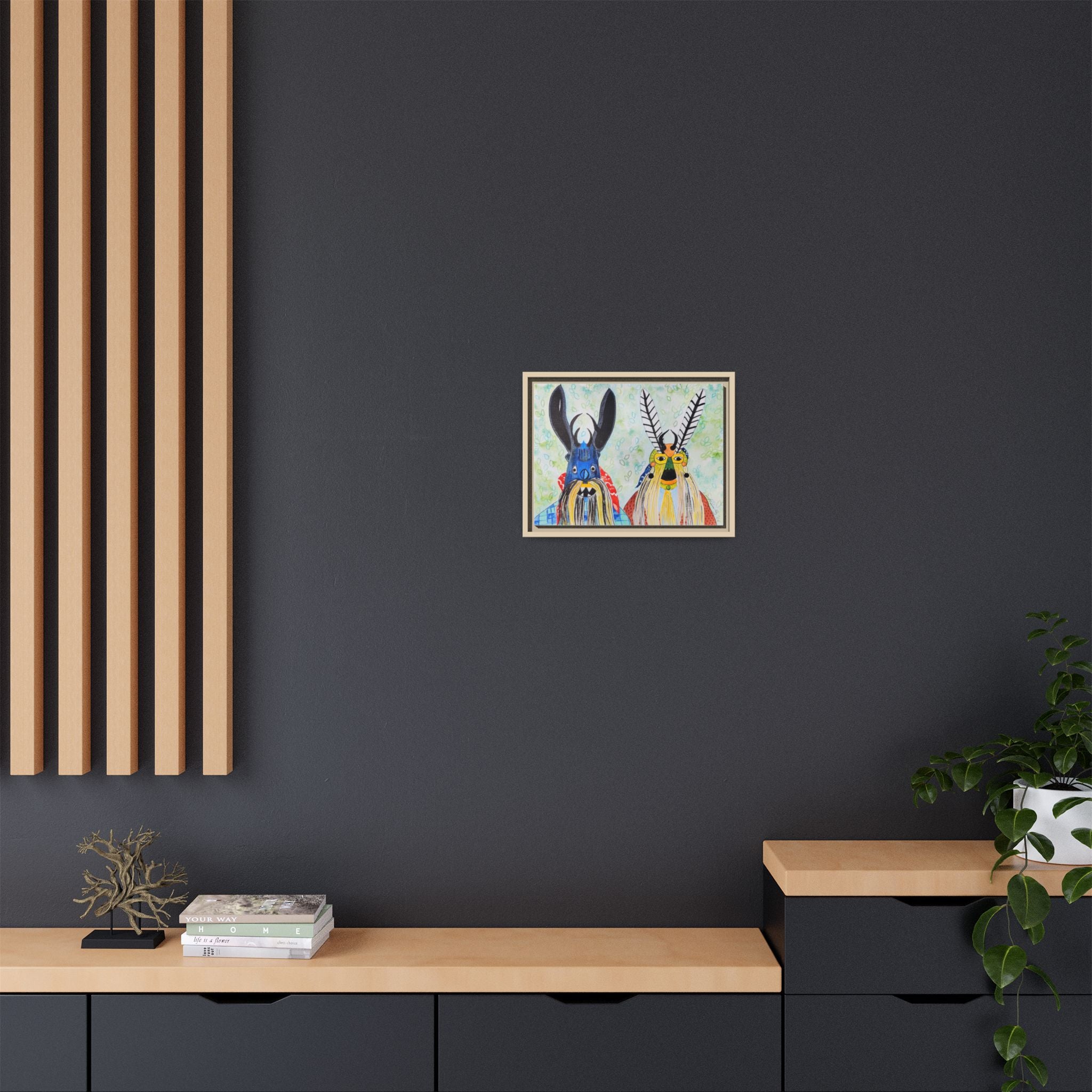 Colorful Folk Mask Matte Canvas Print (Framed)