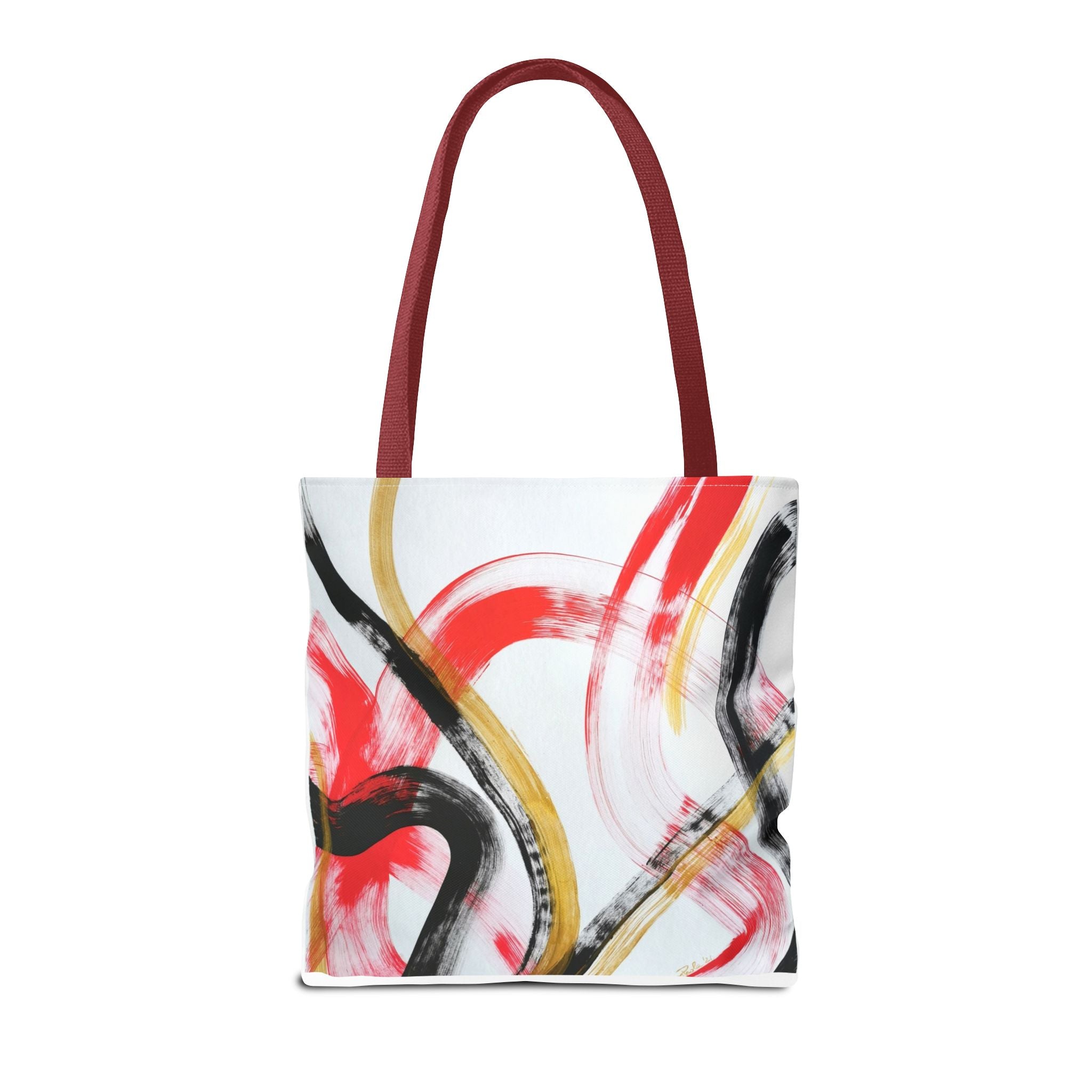 Abstract Brushstroke Tote Bag — Red, Black & Gold Artistic All-Over Print