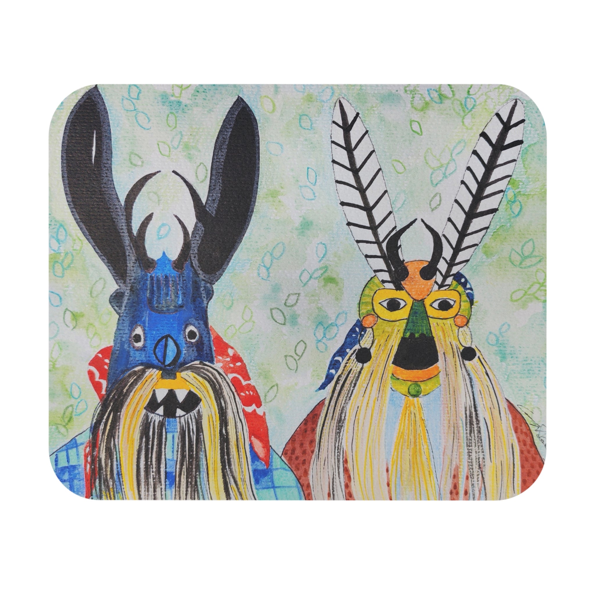 Colorful Tribal Mask Mouse Pad — Whimsical Folk Art Desk Mat
