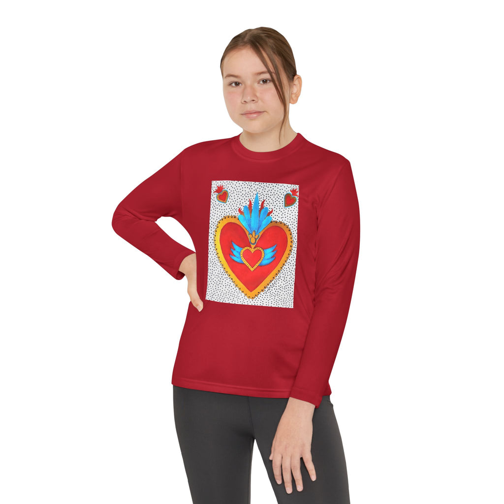 Youth Long Sleeve Tee — Vibrant Sacred Heart Graphic