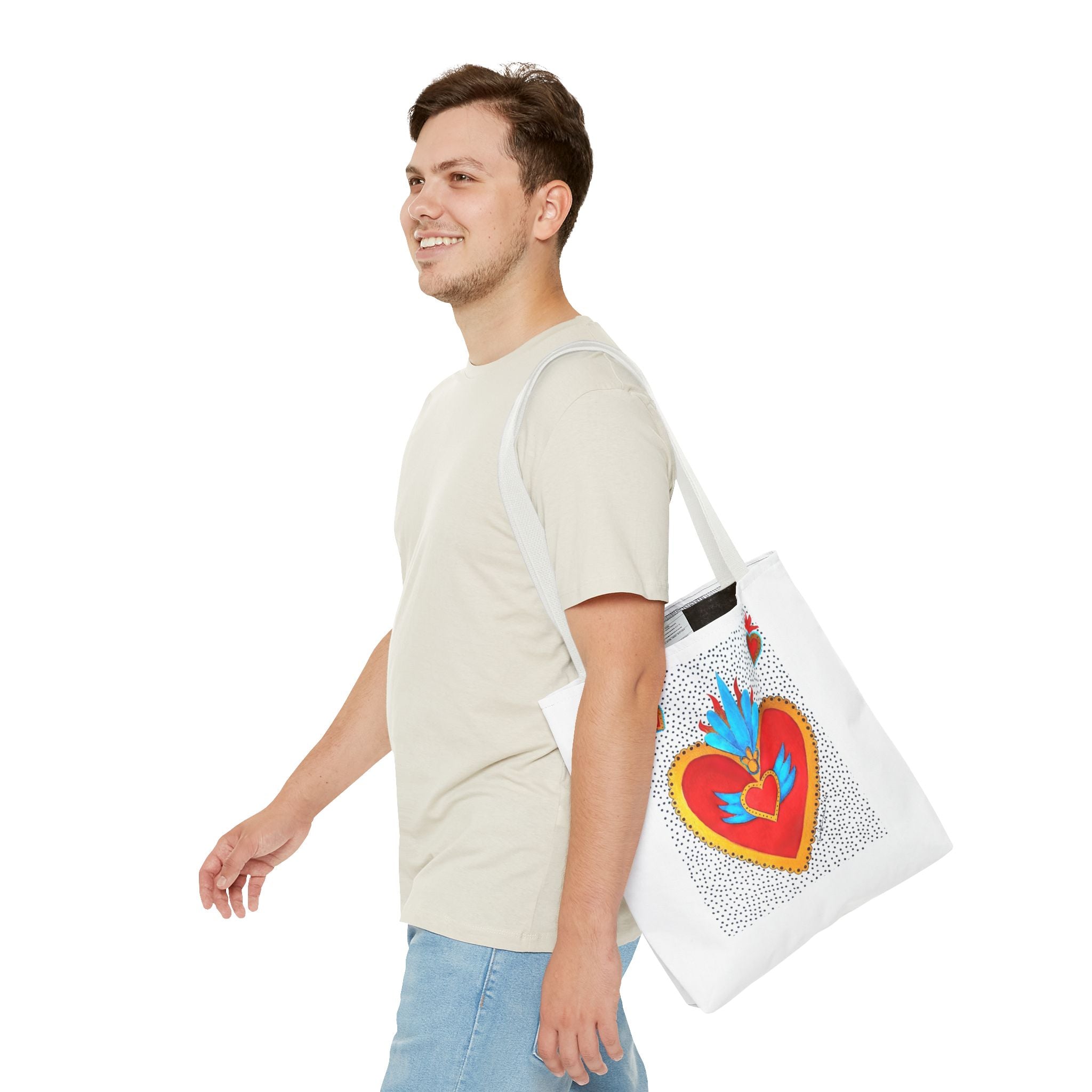 Sacred Heart Tote Bag — Colorful Folk Art Heart Design