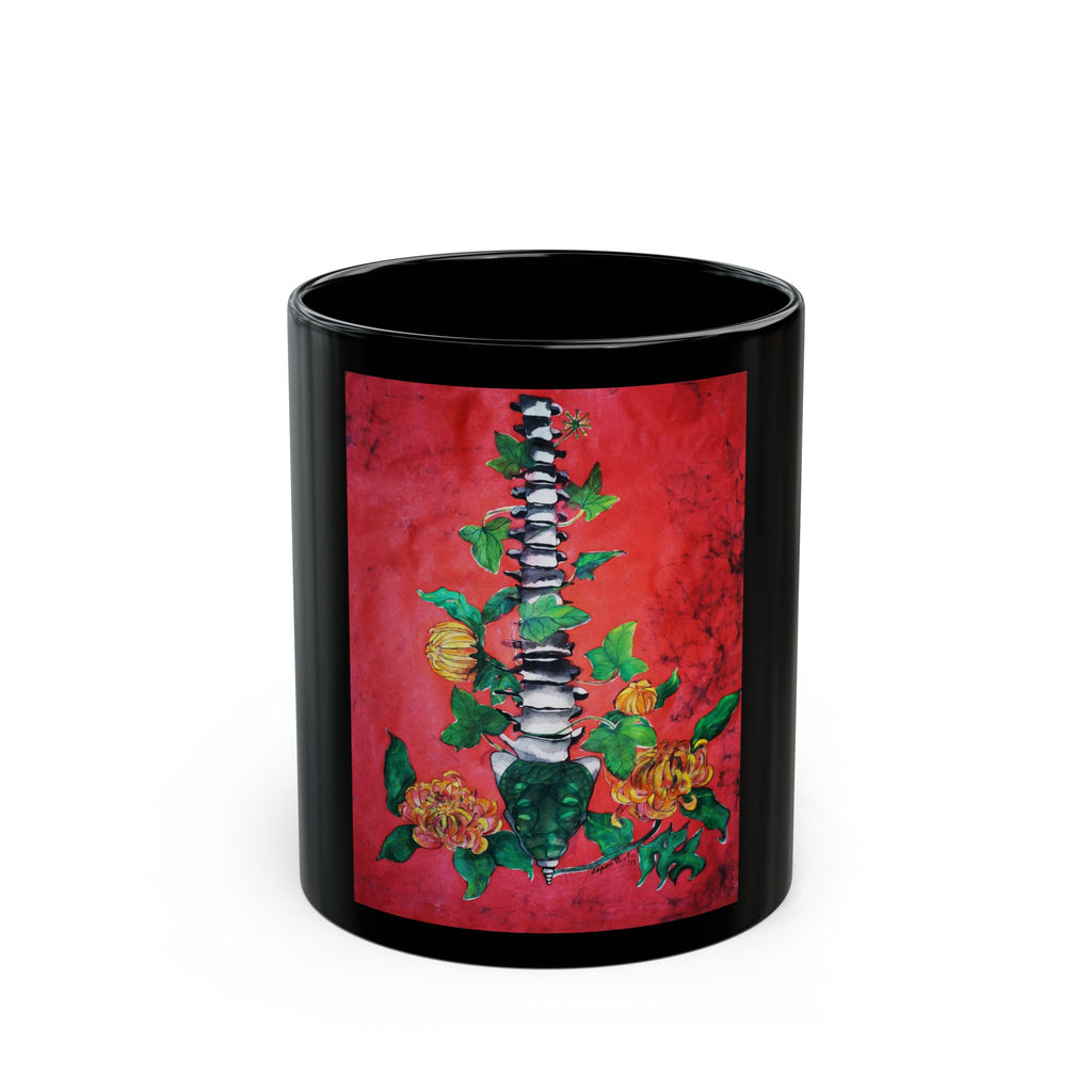 Anatomical Spine & Flowers Black Mug – Gothic Floral Coffee Cup (11oz/15oz)