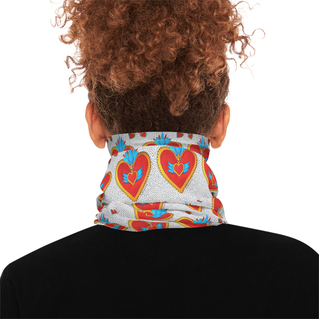 Heart Motif Neck Gaiter — Colorful Sacred Heart Pattern Face Scarf