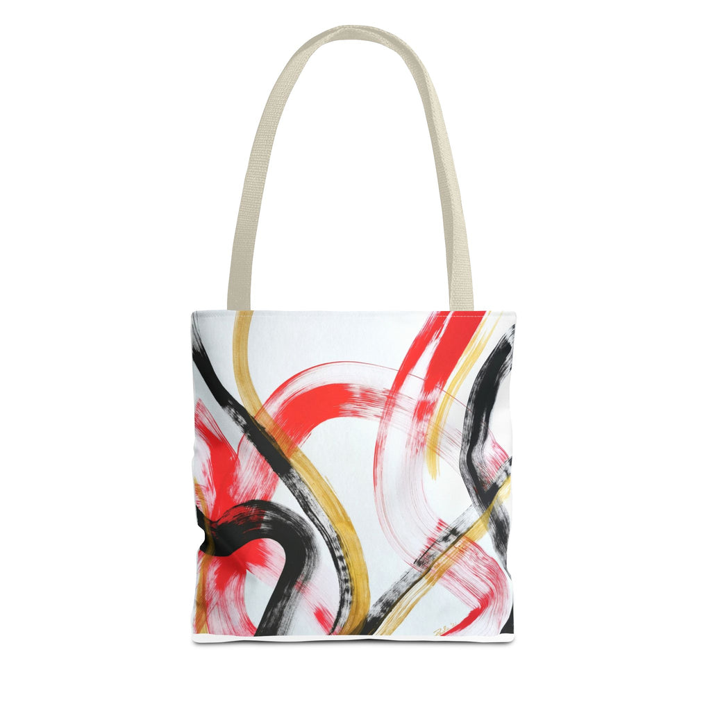 Abstract Brushstroke Tote Bag â€” Red, Black & Gold Artistic All-Over Print