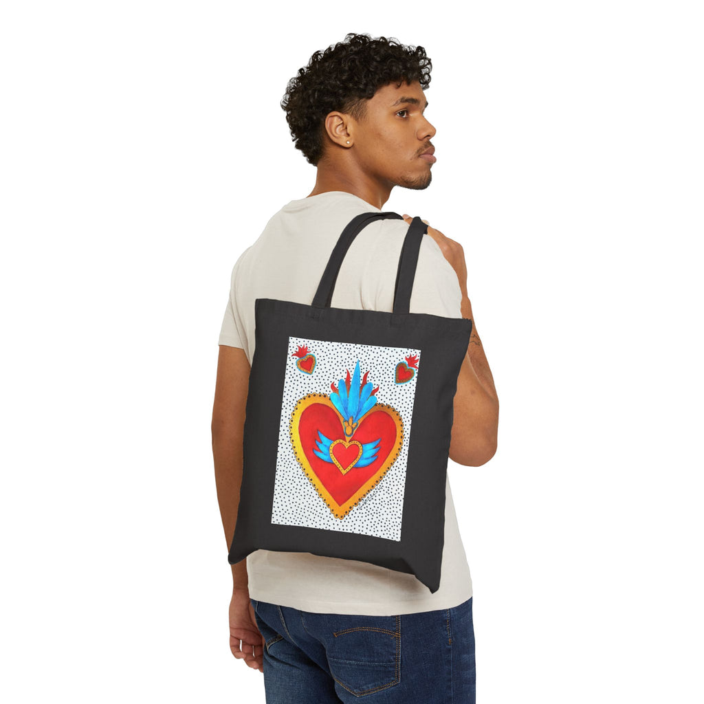 Sacred Heart Canvas Tote Bag – Vibrant Folk Art Love Design