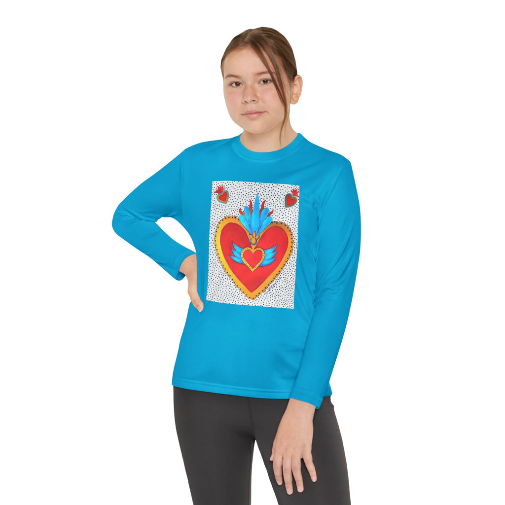 Youth Long Sleeve Tee — Vibrant Sacred Heart Graphic