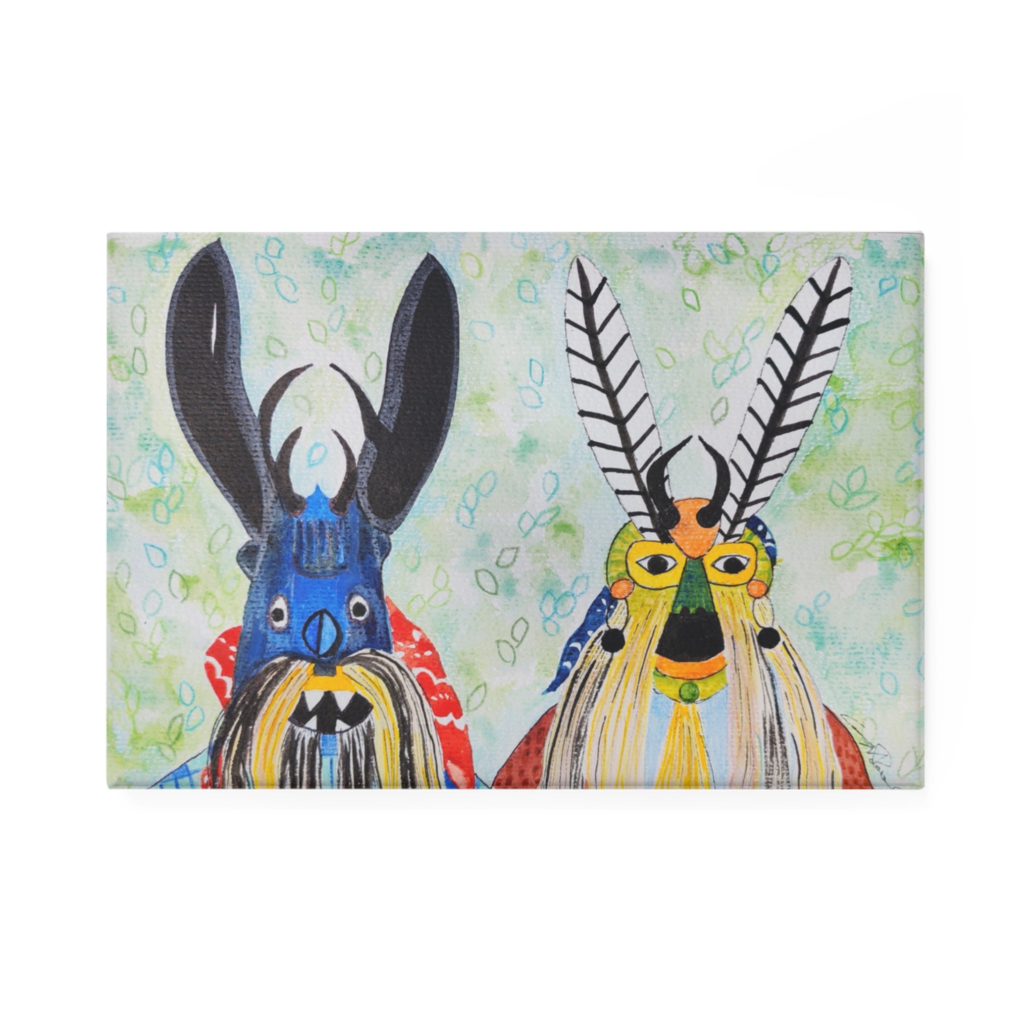 Colorful Tribal Mask Rectangle Magnet — Folk Art Decorative Refrigerator Magnet